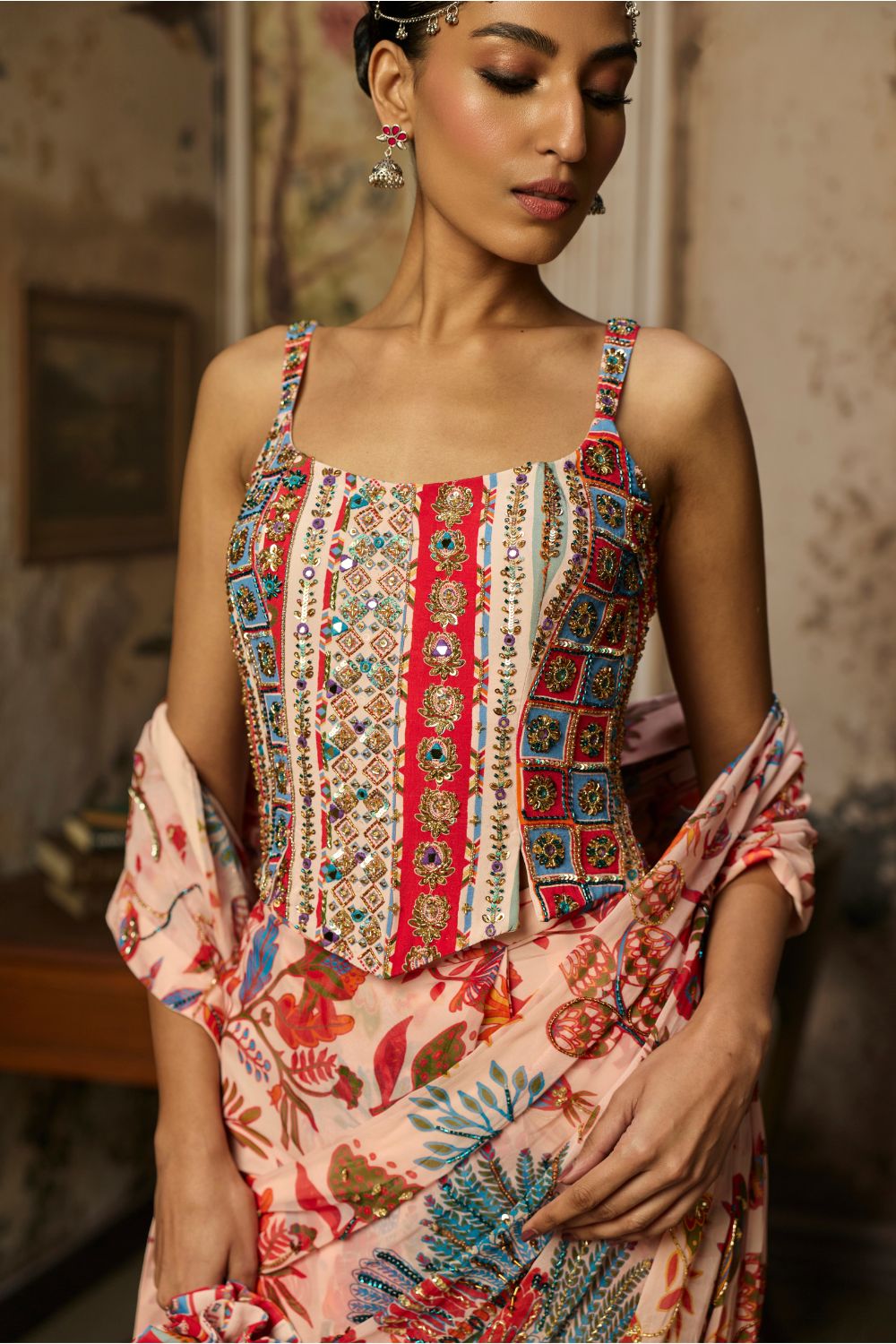 BLUSH PINK PRINTED AND HIGHLIGHTED CLASSIC SAREE SET