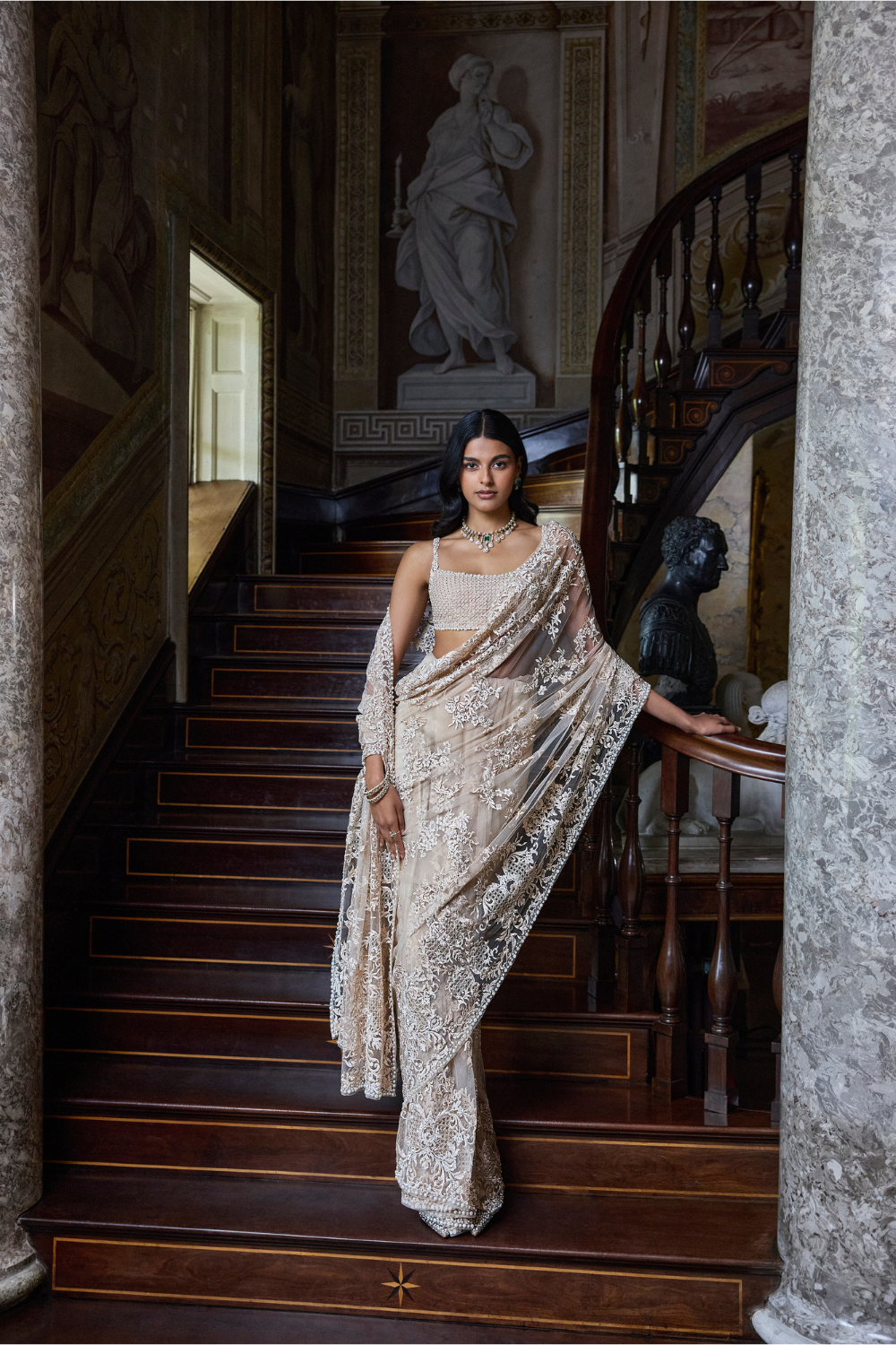 Nude Thread Work Saree