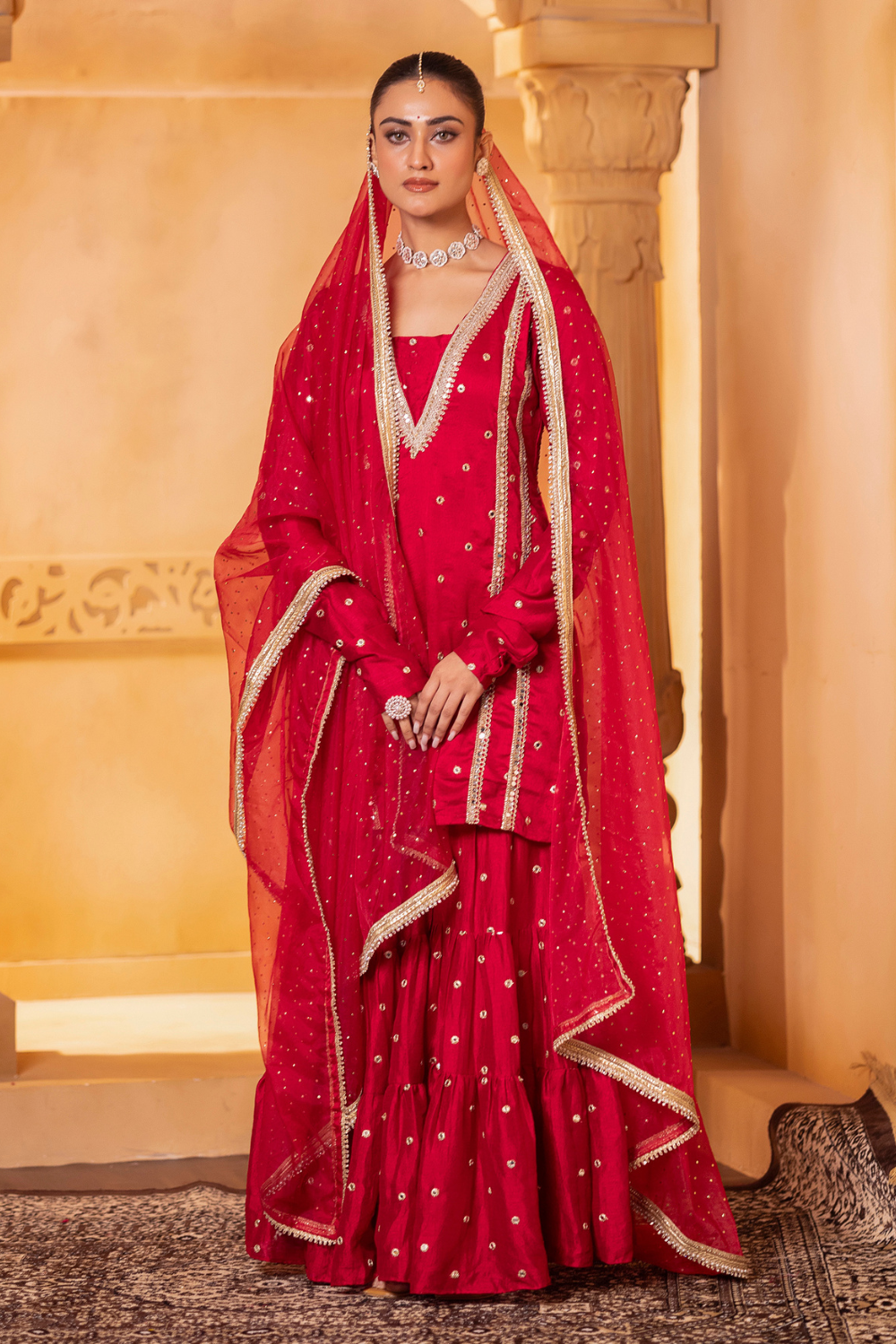Red Kurta and Sharara Set