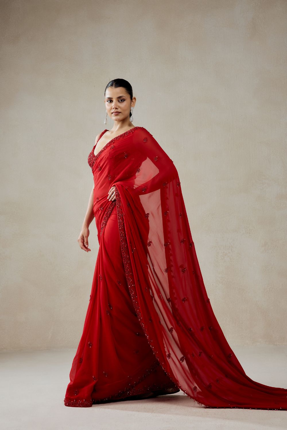 Red Georgette Saree Set