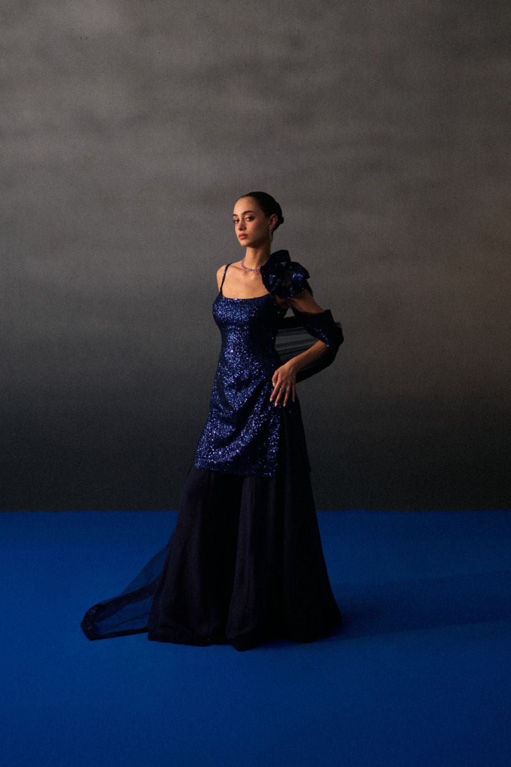 Midnight Blue Sequins Saree