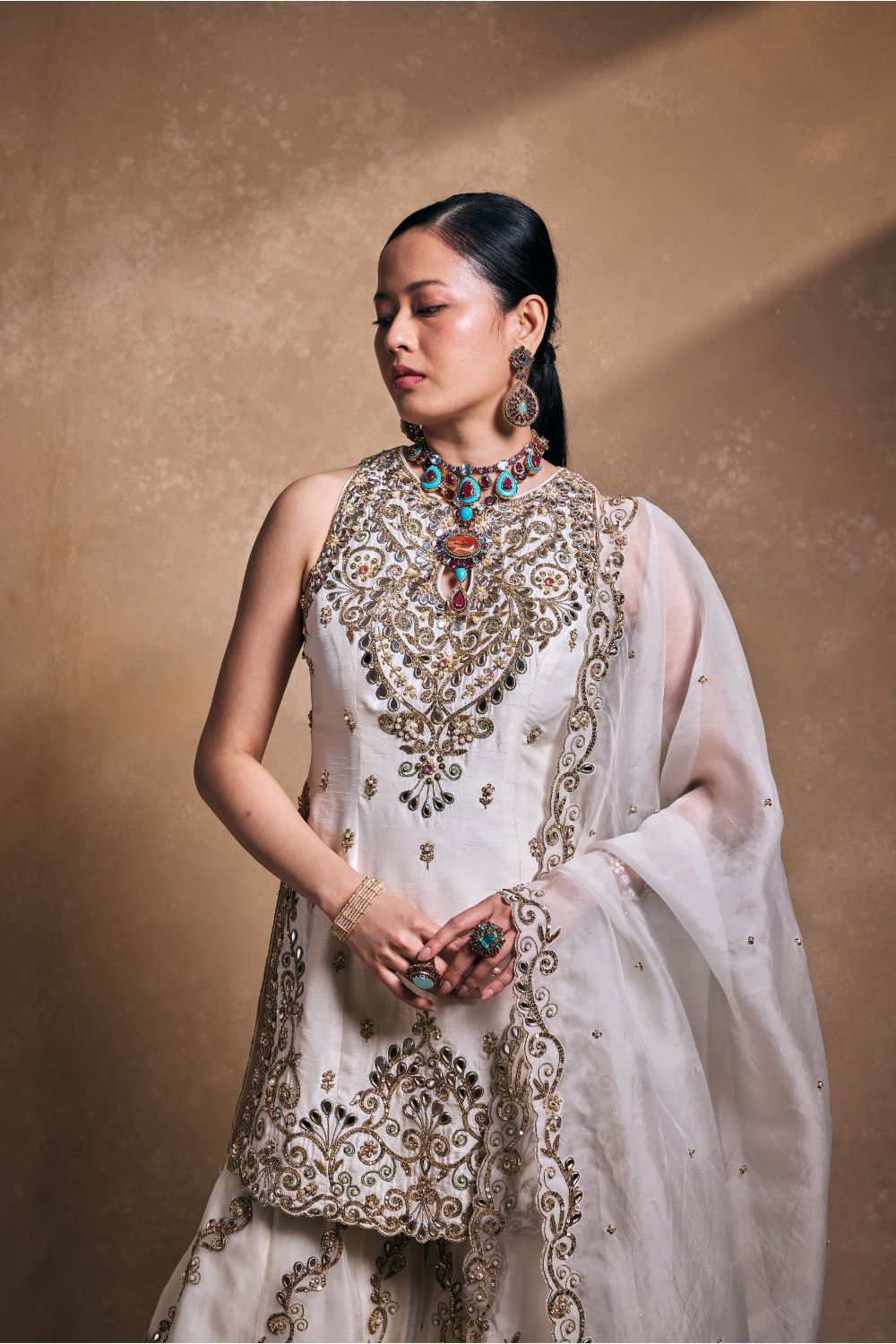 IVORY GHARARA SET