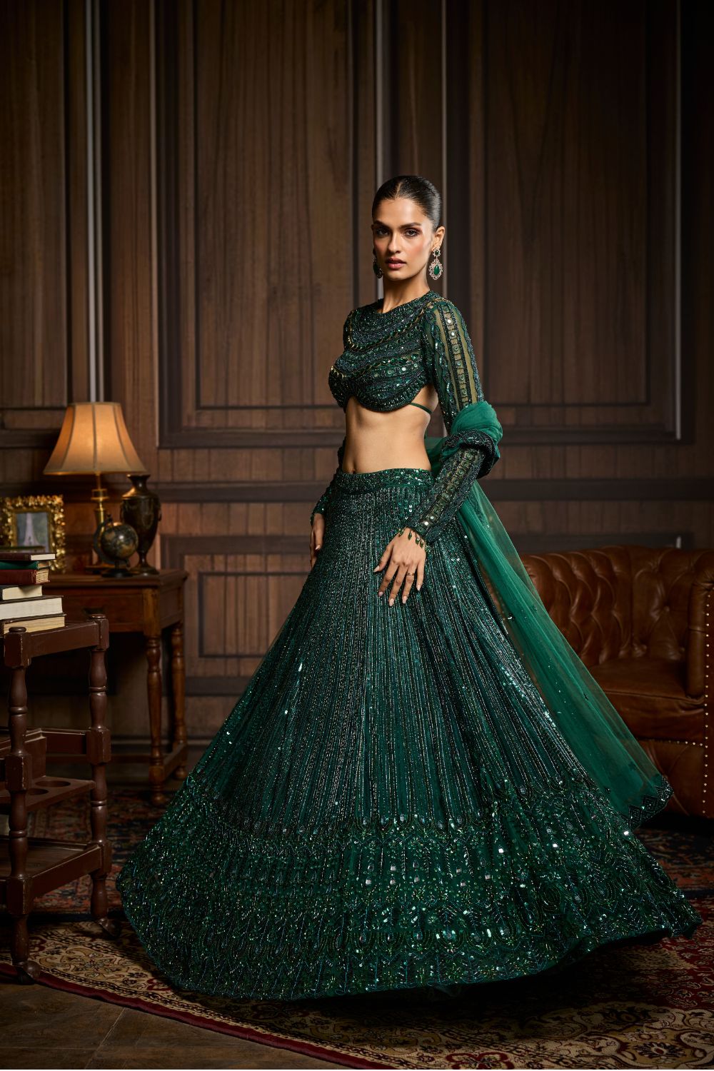 EMERALD GREEN EMBELLISHED LEHENGA SET