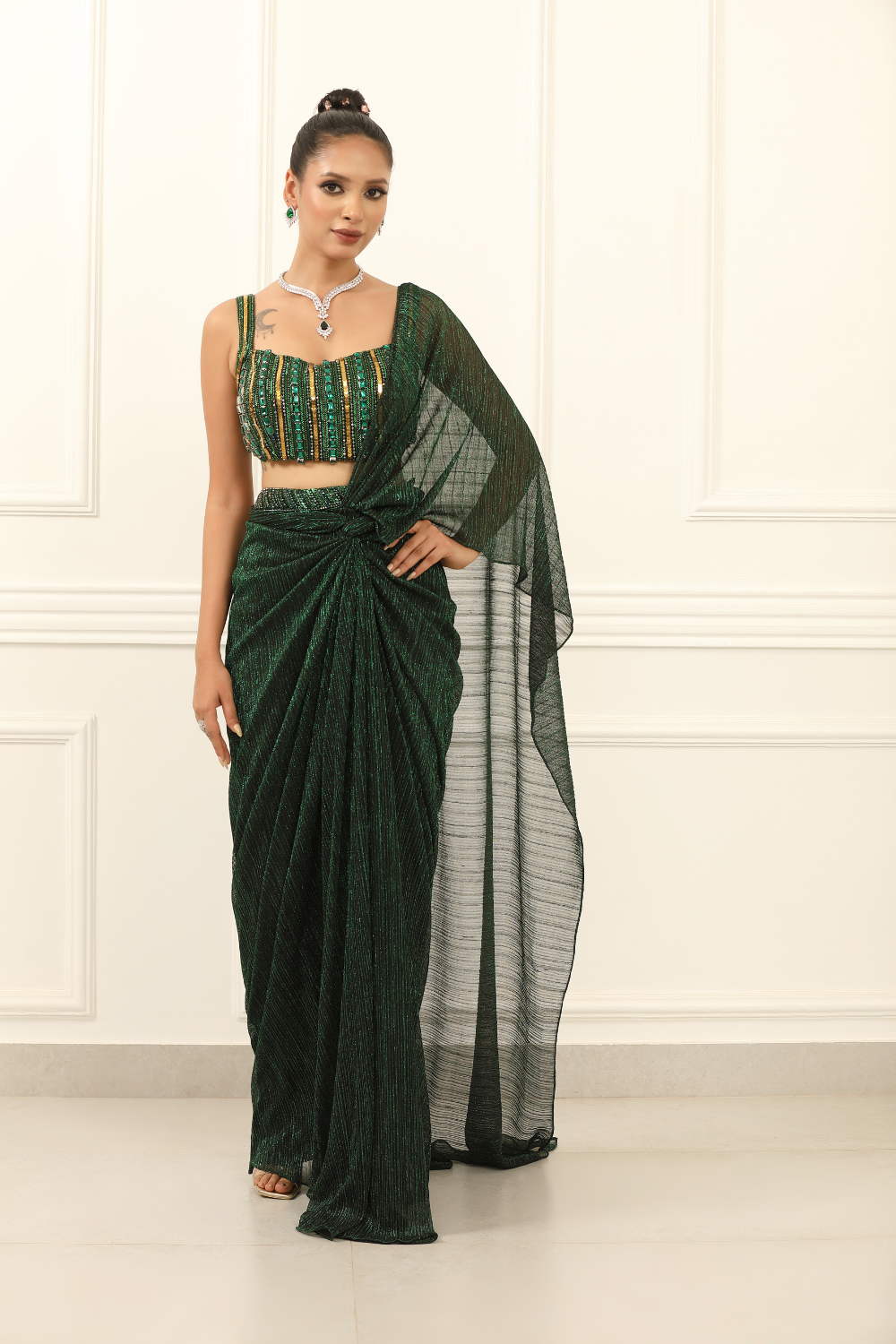 Emerald Luxe Drape Saree