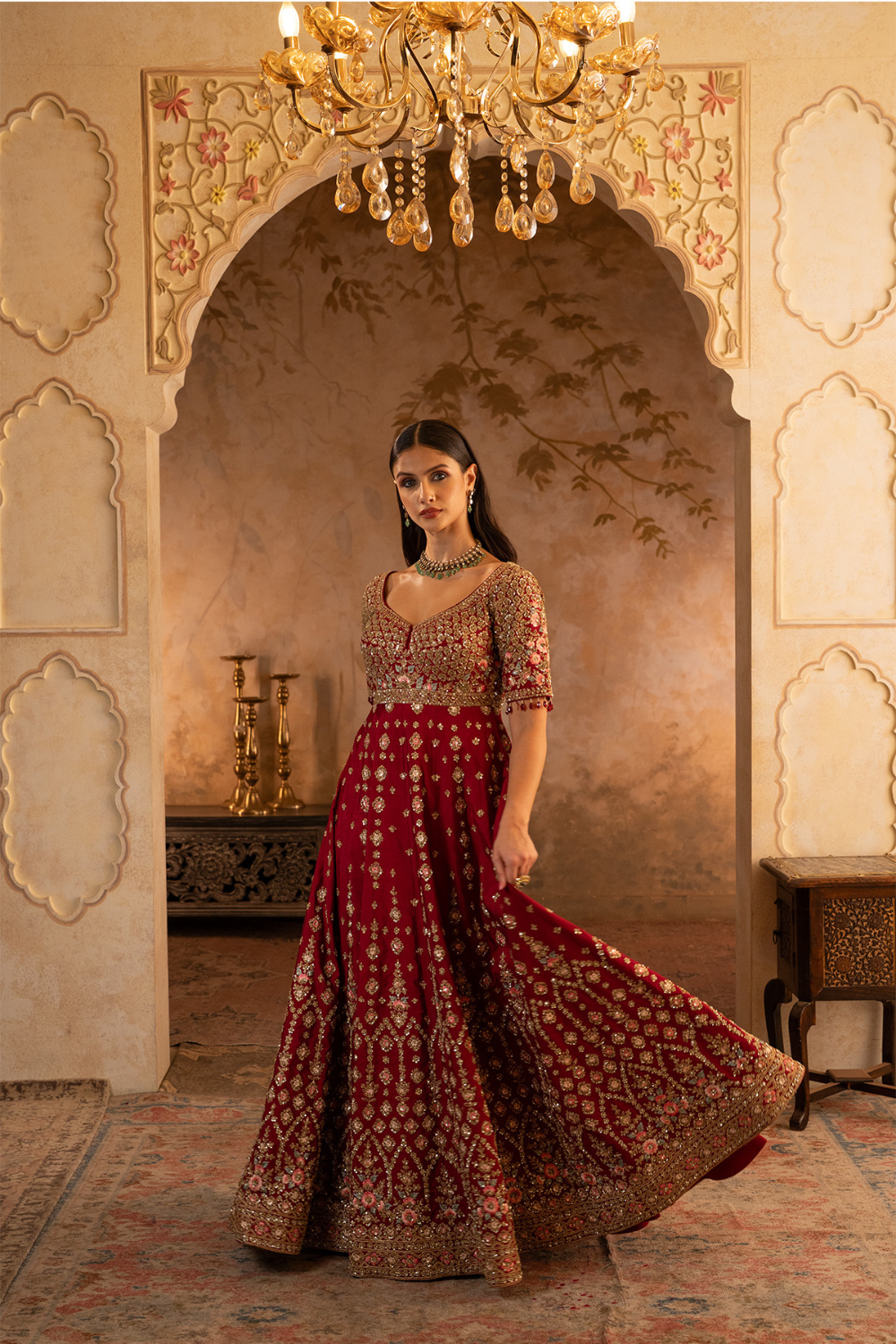 Maroon Raw Silk Anarkali Set