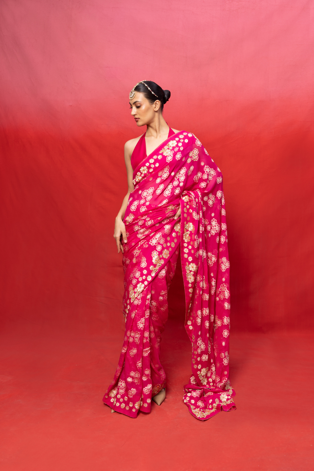 Handwoven Fuchsia Chiffon Banarasi Saree