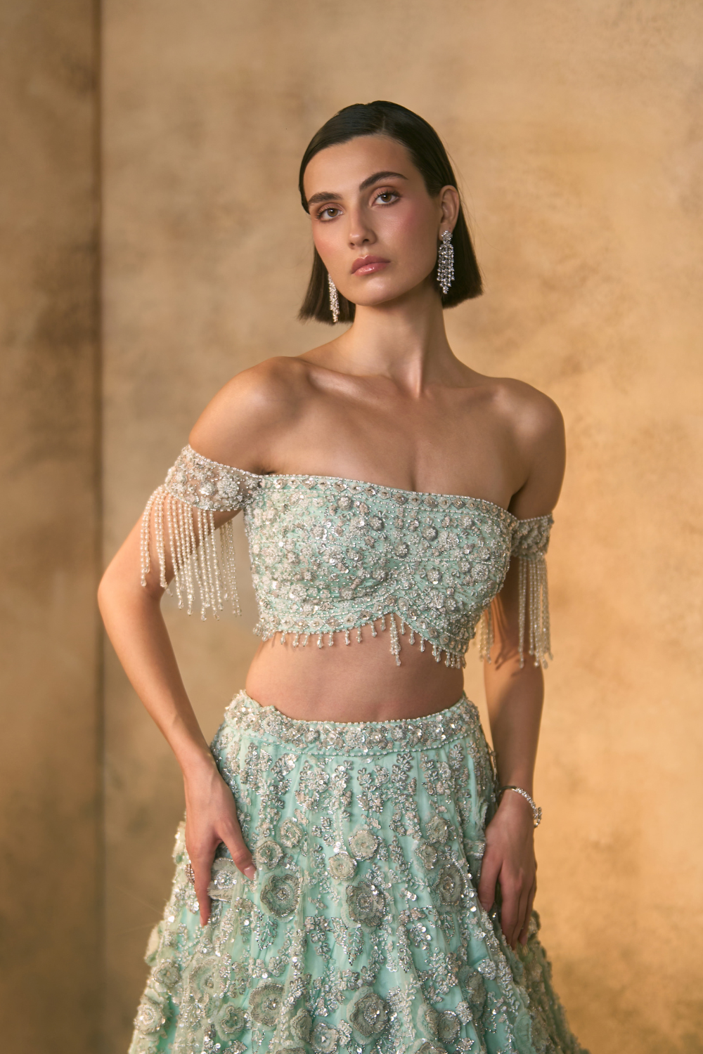 Tiffani Blue Net Lehenga Set