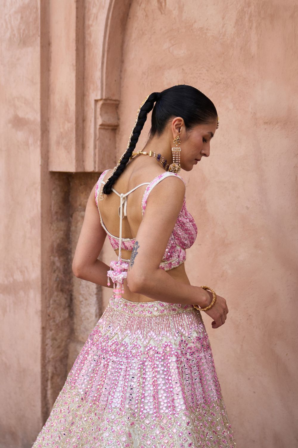 GULAAB — Ivory Net Lehenga Set
