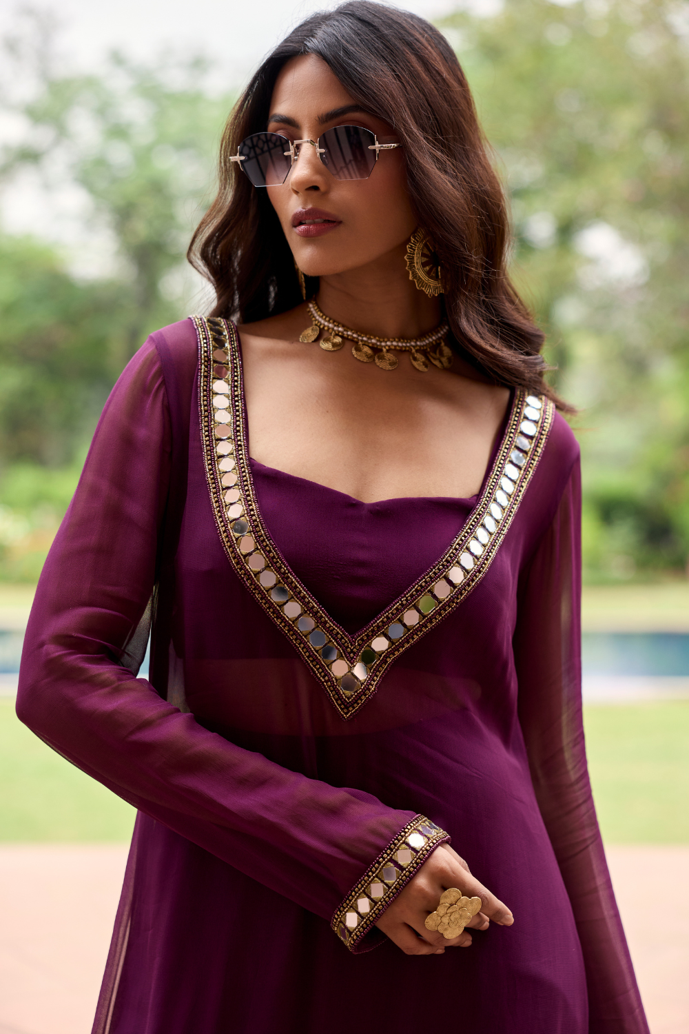 PLUM GEORGETTE KURTI SET