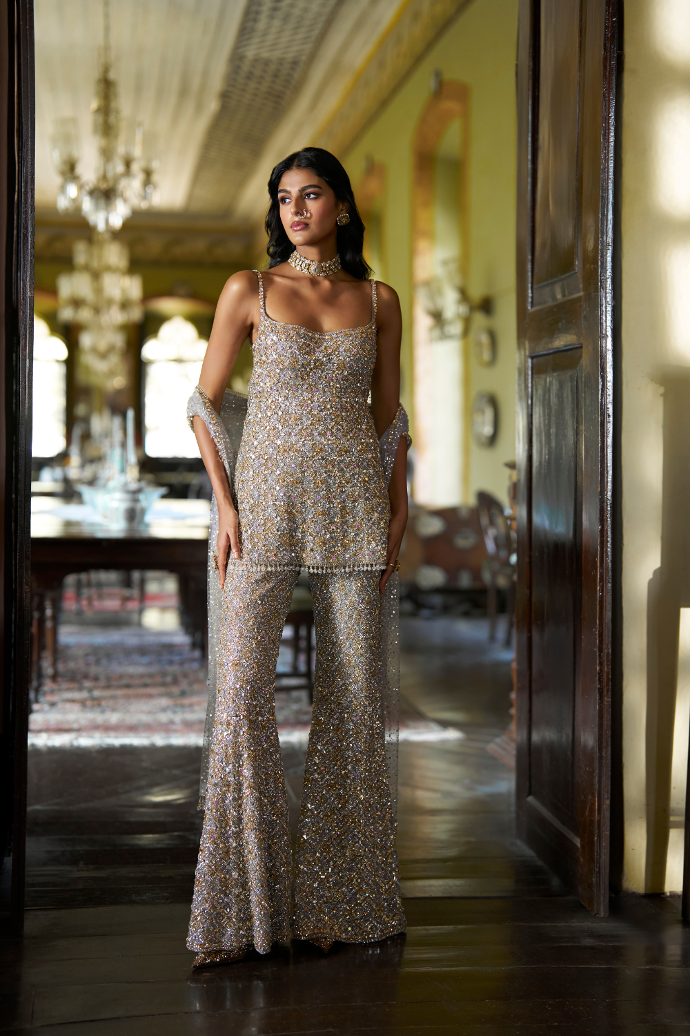 Silver Gold Crystal Pant Set