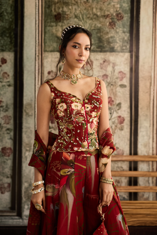 RED FLORAL PRINTED CO-ORD SET