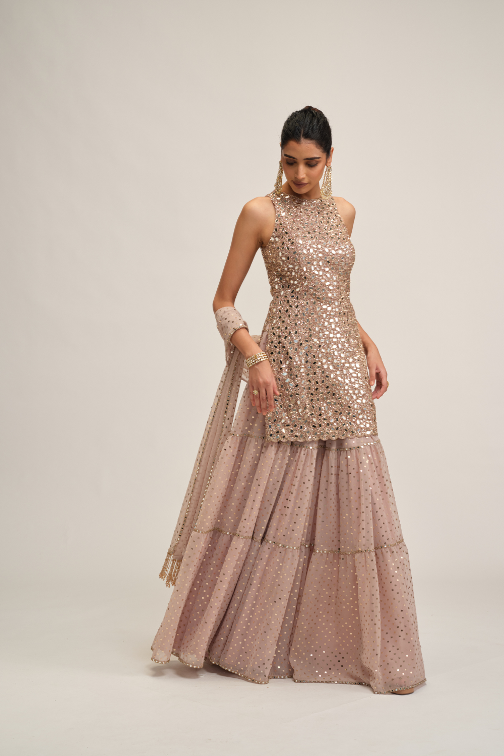 Ash Pink Kurta Sharara Set