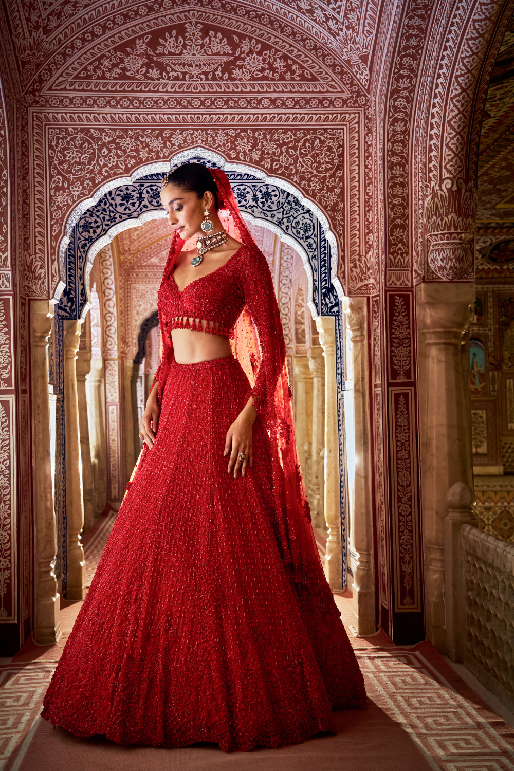 Red Cut Work Lehenga Set