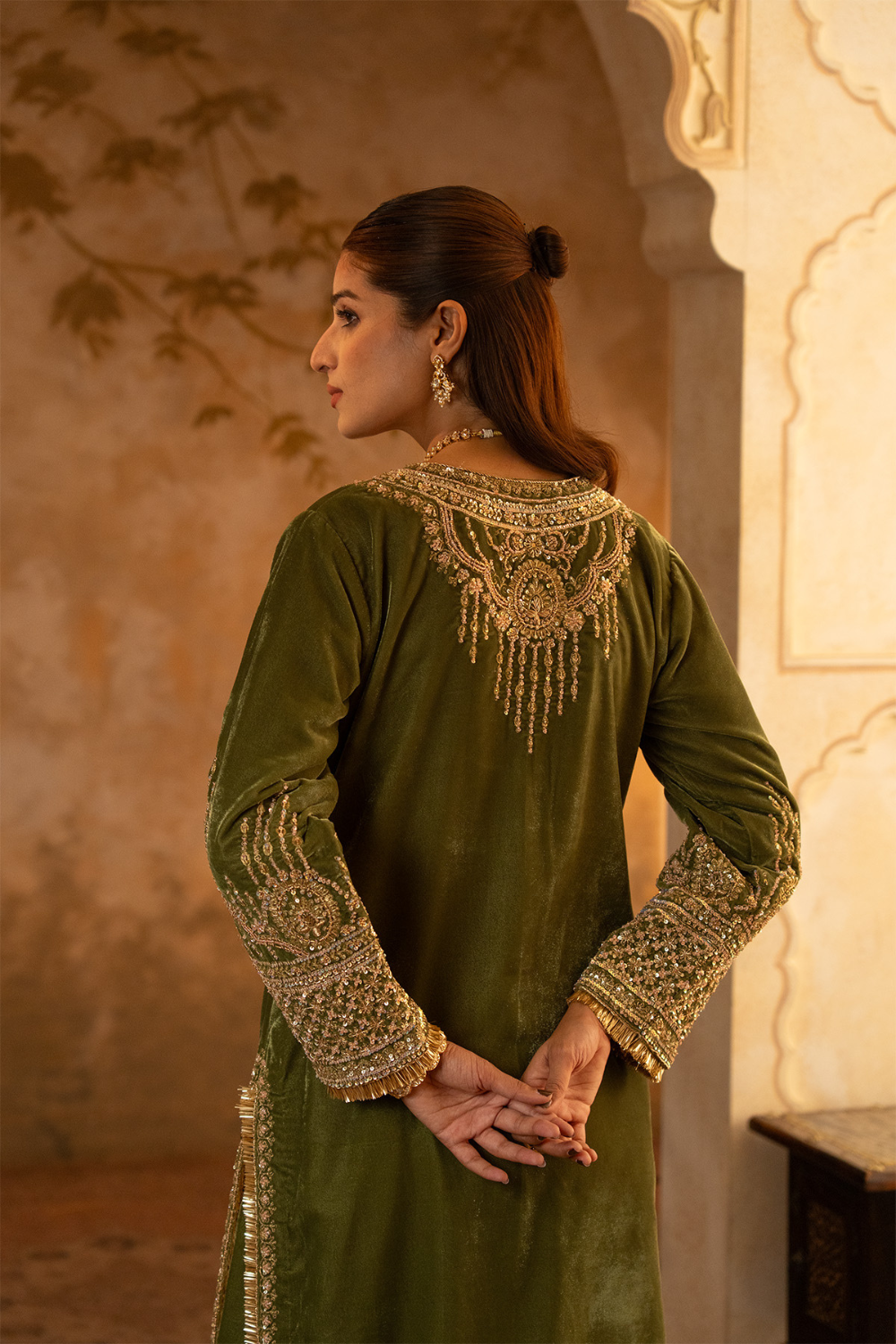 Olive Green Velvet Suit Set