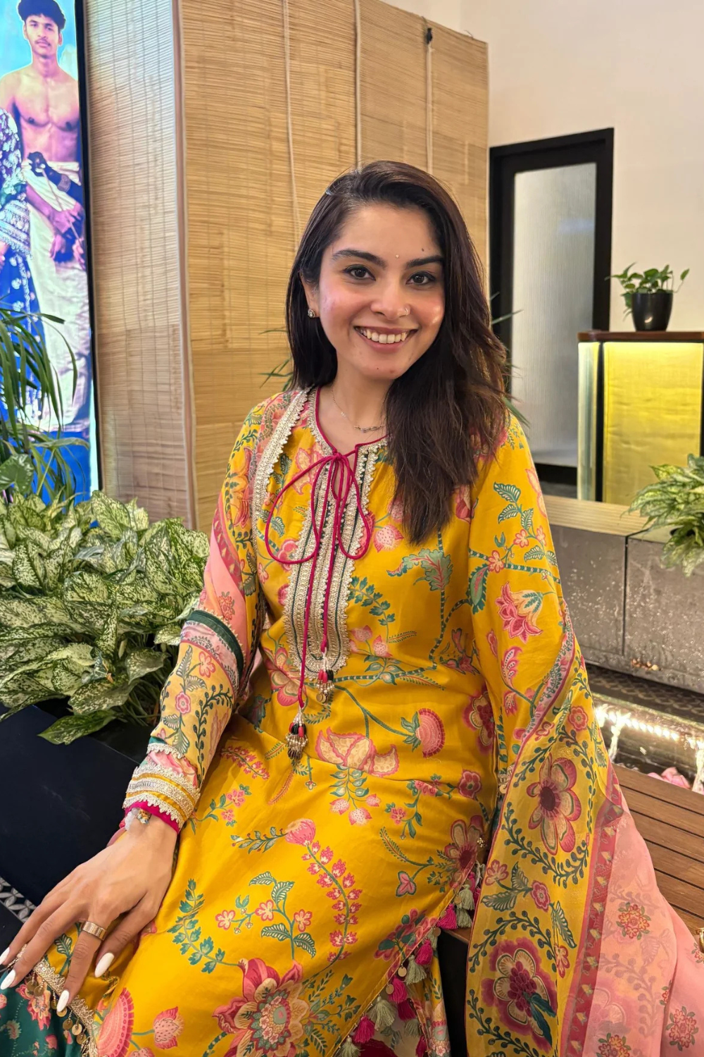 Nisi Pima Satin Printed Mustard Kurta Set