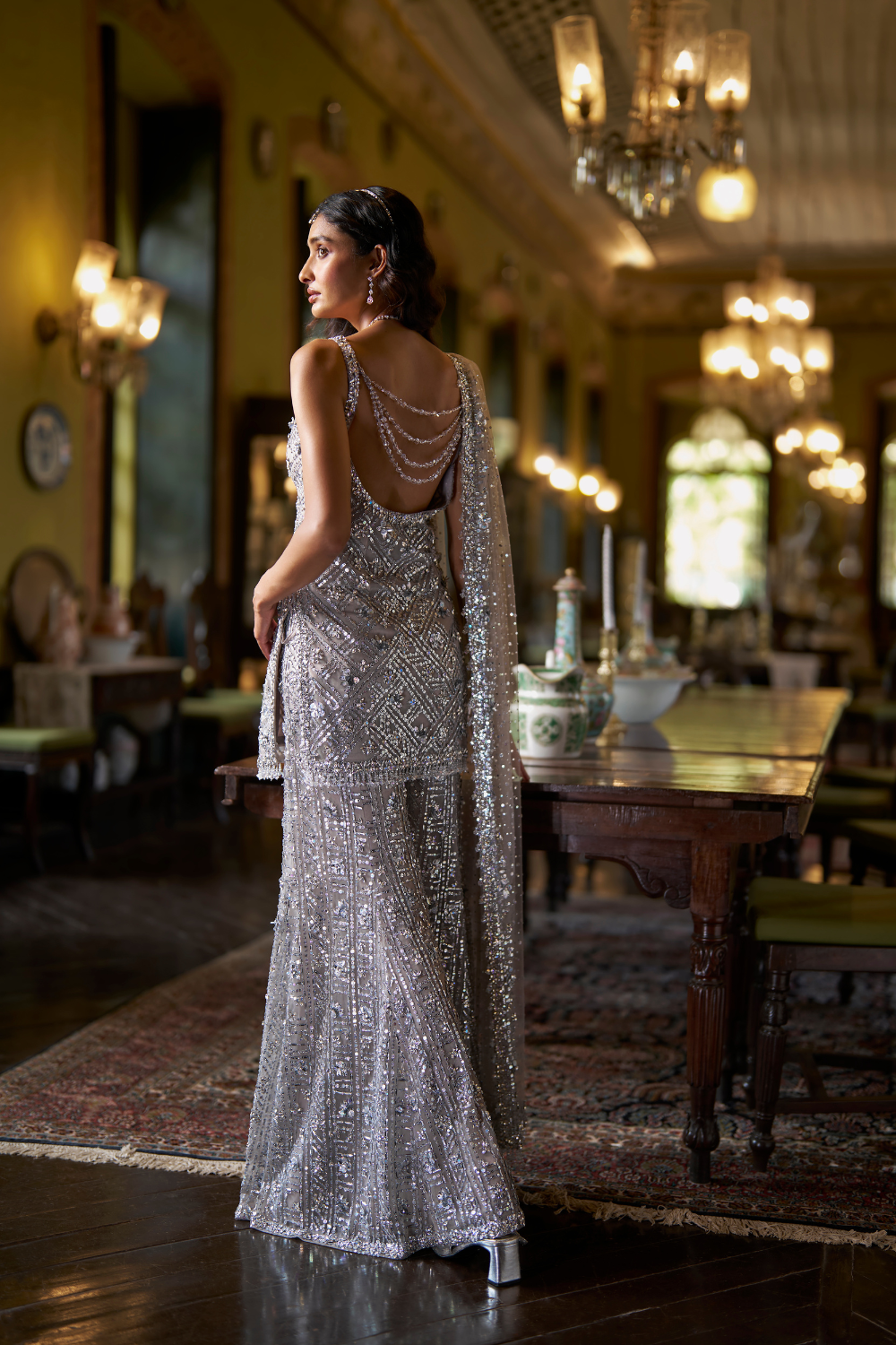 Silver Sequin Sharara Set