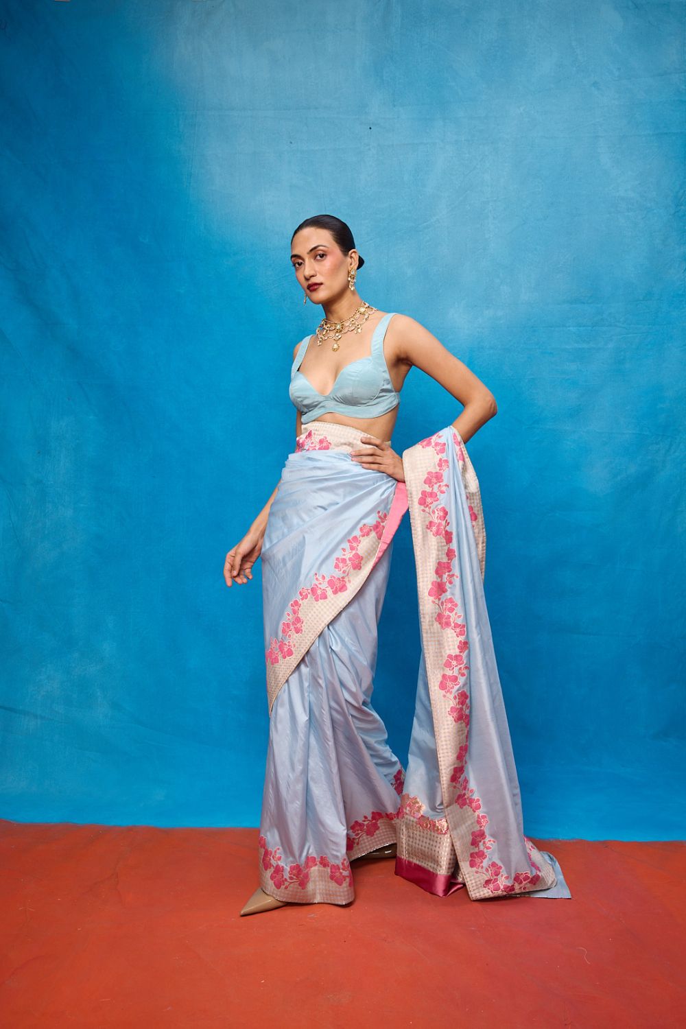 Handwoven Ice Blue Silk Banarasi Saree