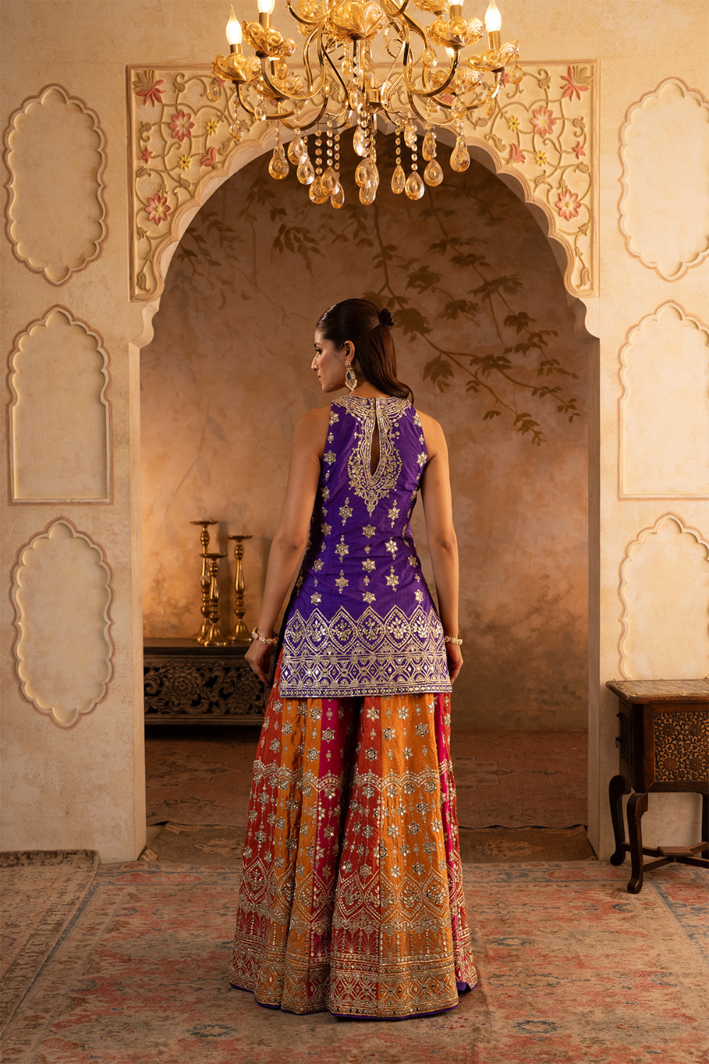 Multi Raw Silk Sharara Set
