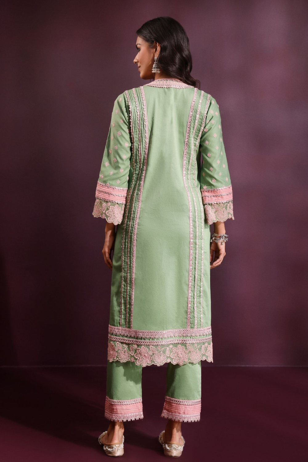 Pira Pima Satin Parrot Green Kurta Set