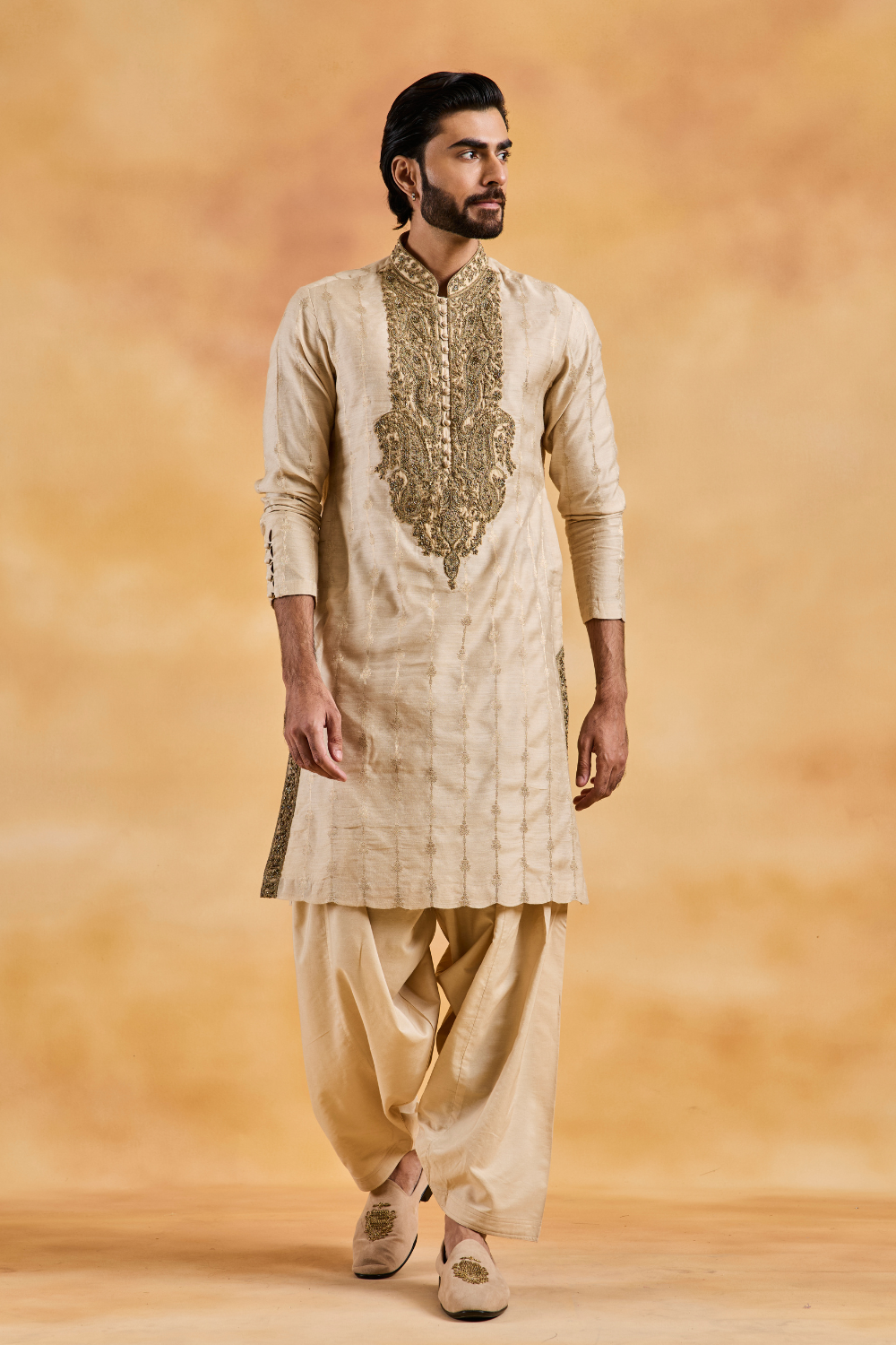 Beige Banarasi Booti Kurta Salwar Set