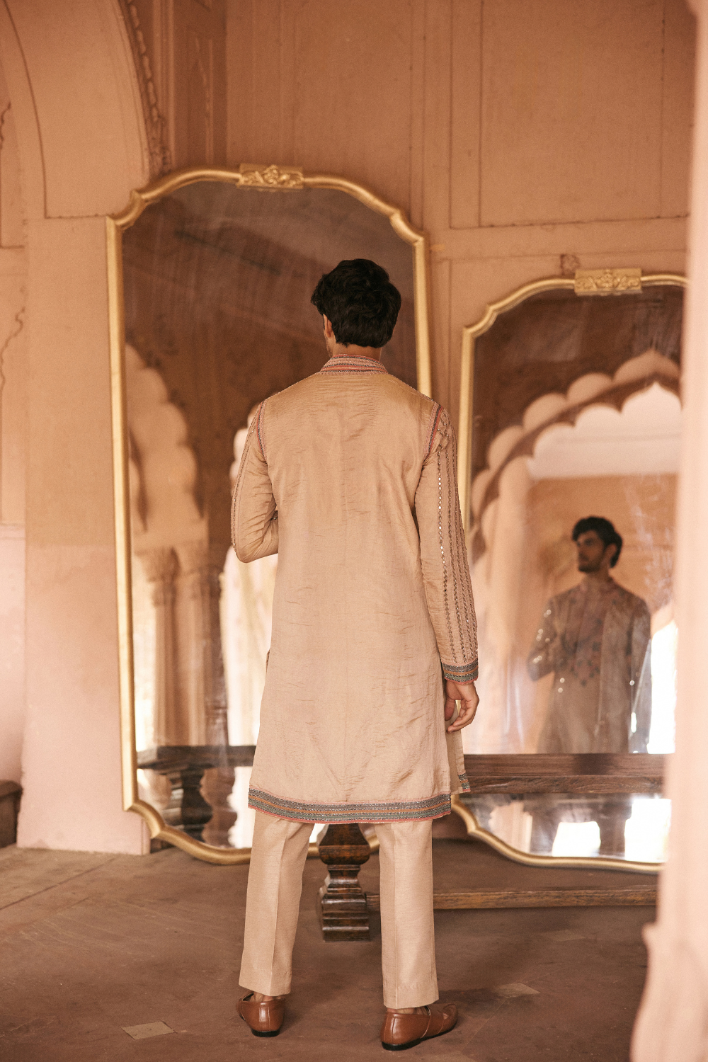 Multi-colour, Mirrorwork, tissue, kurta set