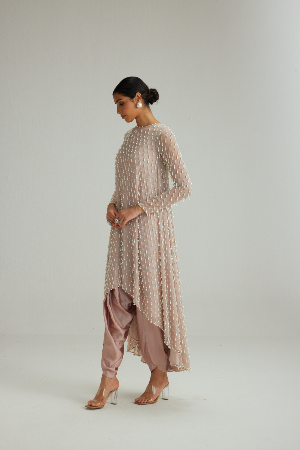 Ash Pink Pearl Drop Kurta set