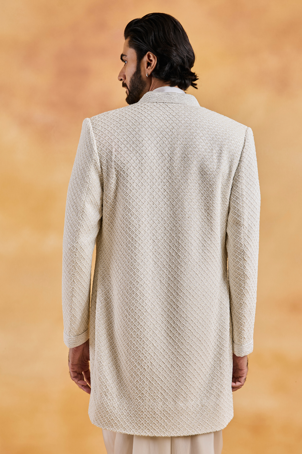 Ivory Raw Silk Open Jacket with Kurta and Dhoti