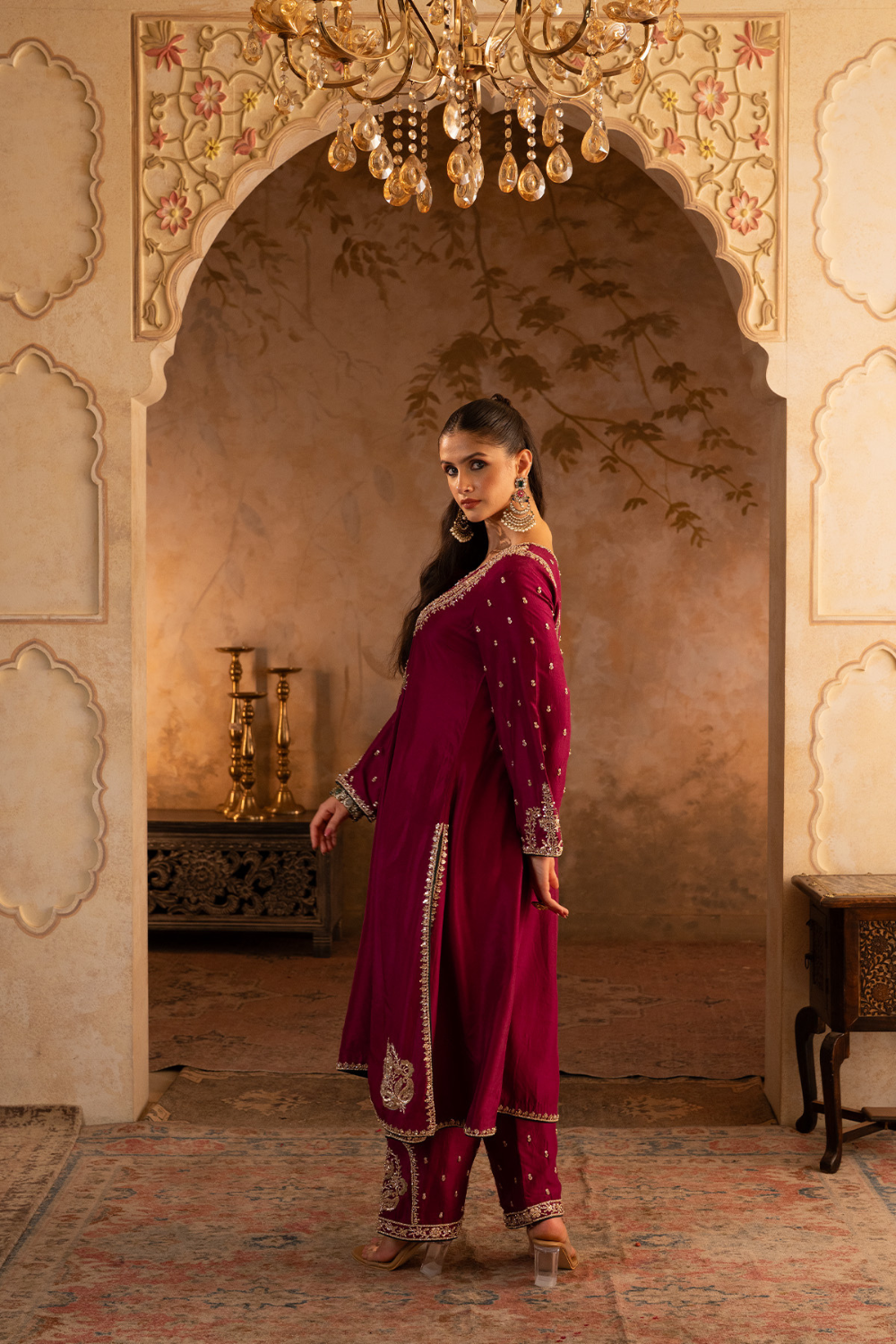 Crimson Silk Suit Set