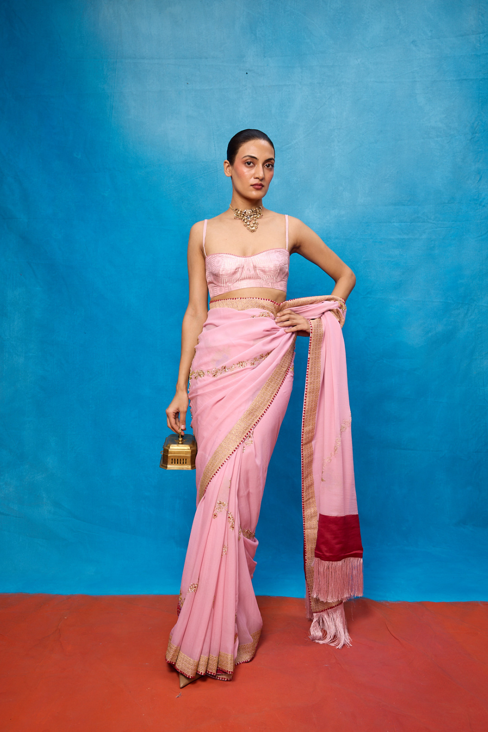 Handwoven Pink Chiffon Banarasi Saree
