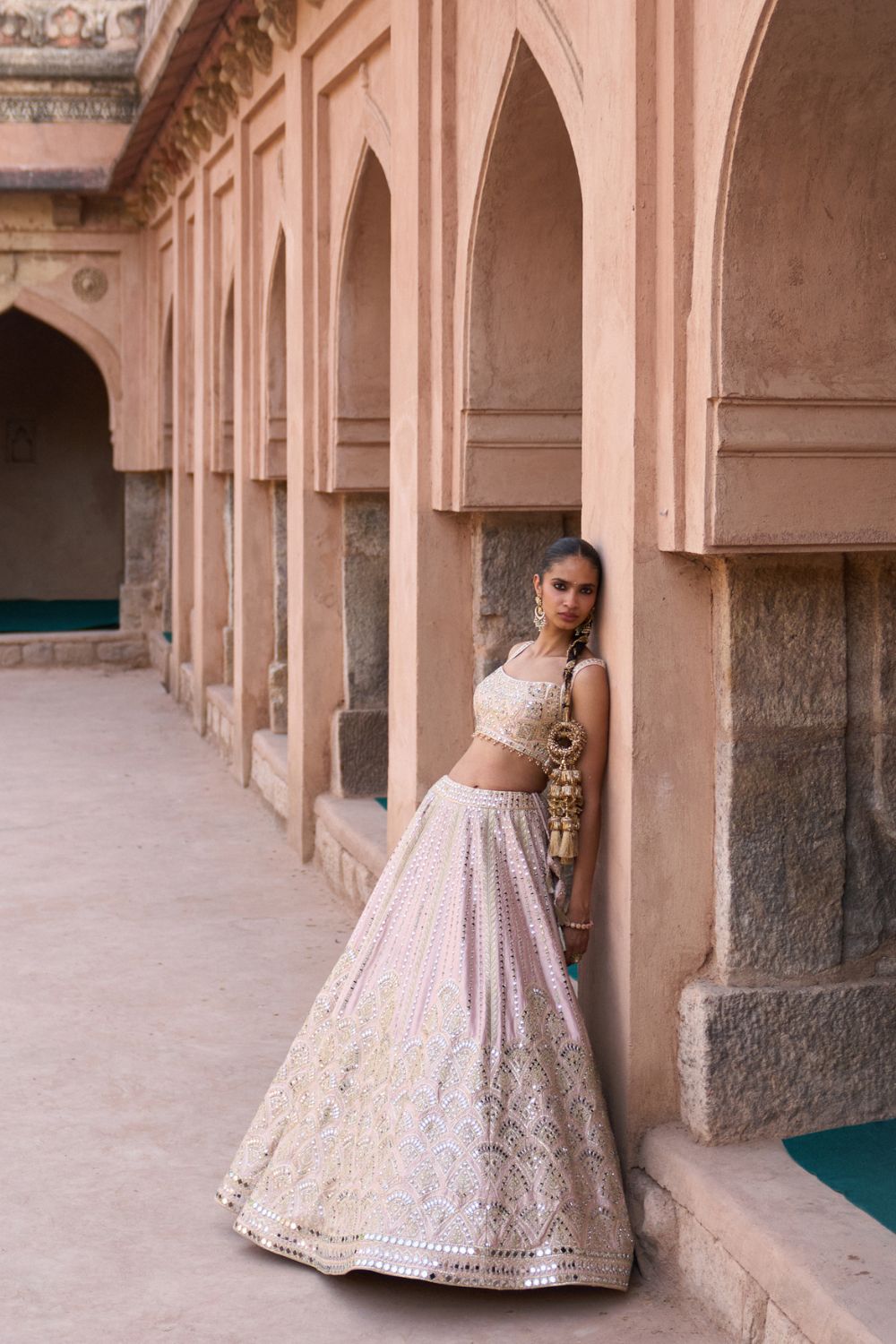 SEHAR — Soft Peach Raw Silk Lehenga Set