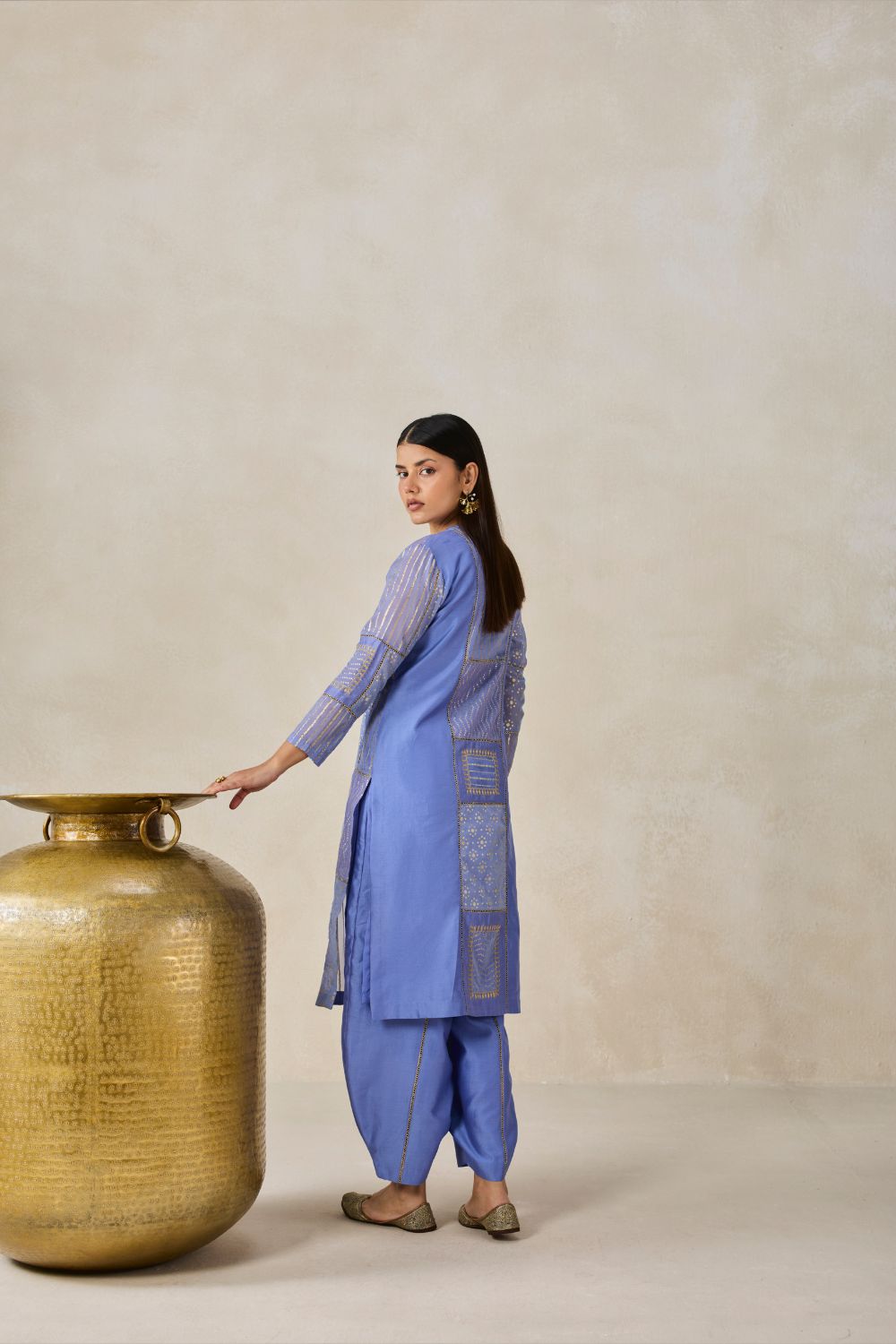 Gold Chanderi Patch Work Kurta & Salwar