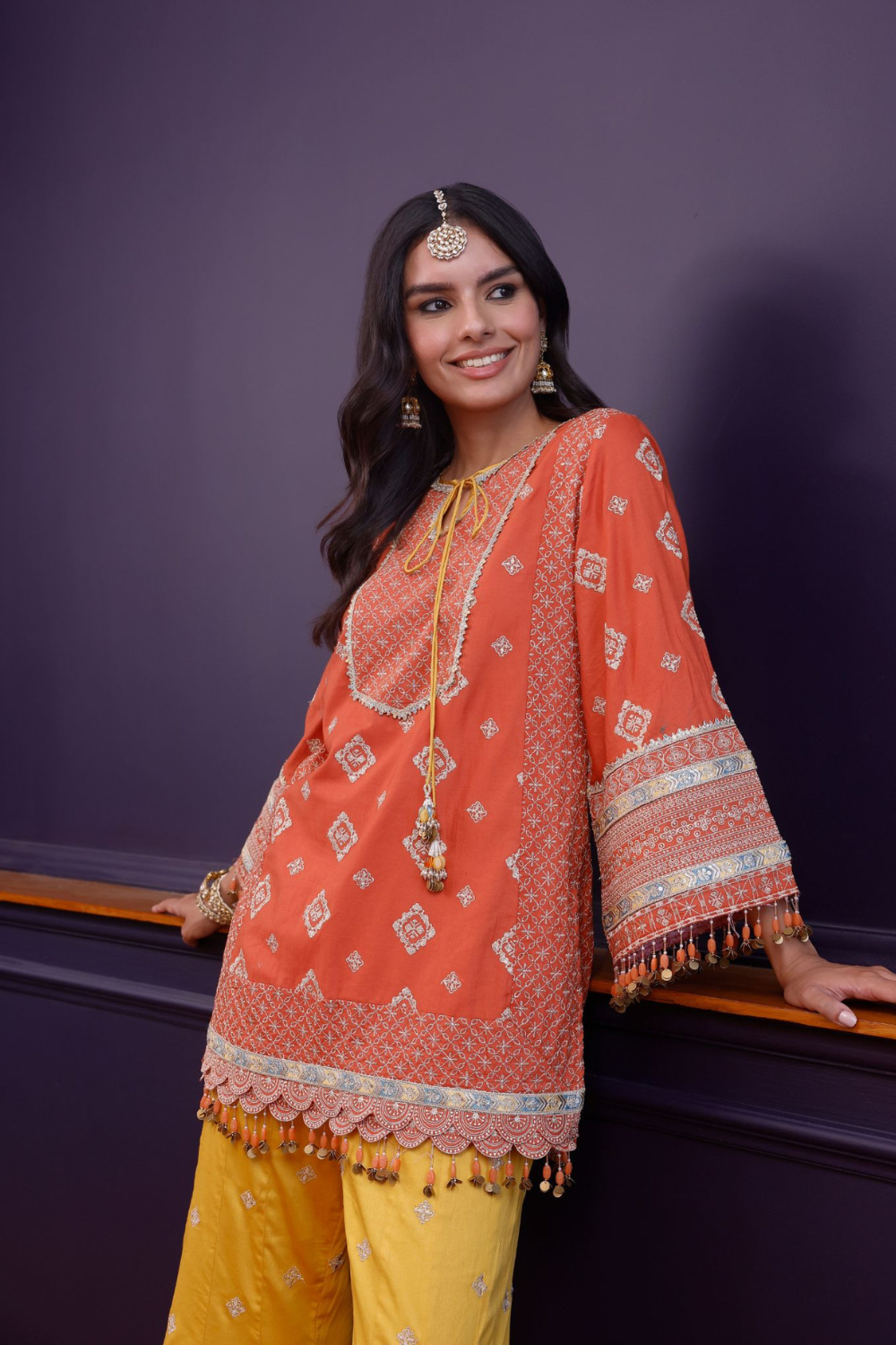 Hira Pima Satin Orange Kurta Set