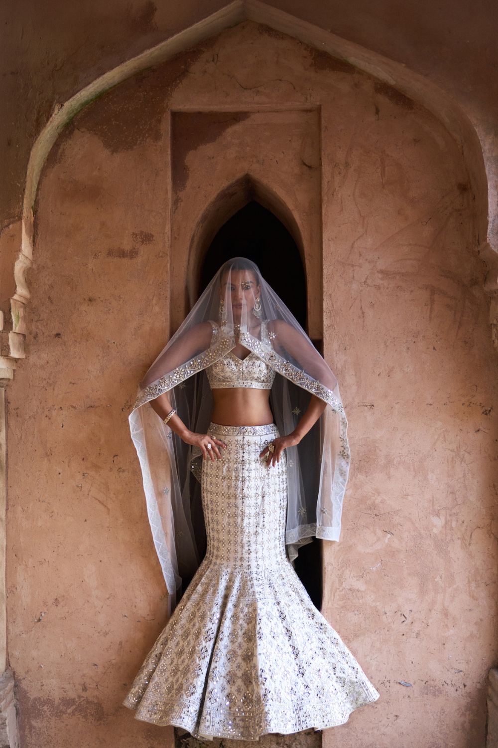 NIRMAL — Ivory Raw Silk Lehenga Set