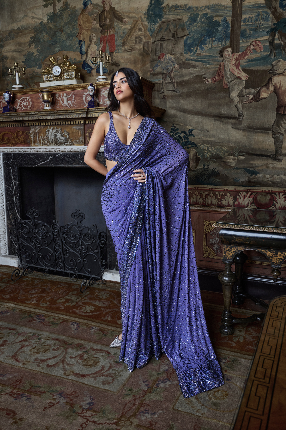 Mauve Sequin Saree