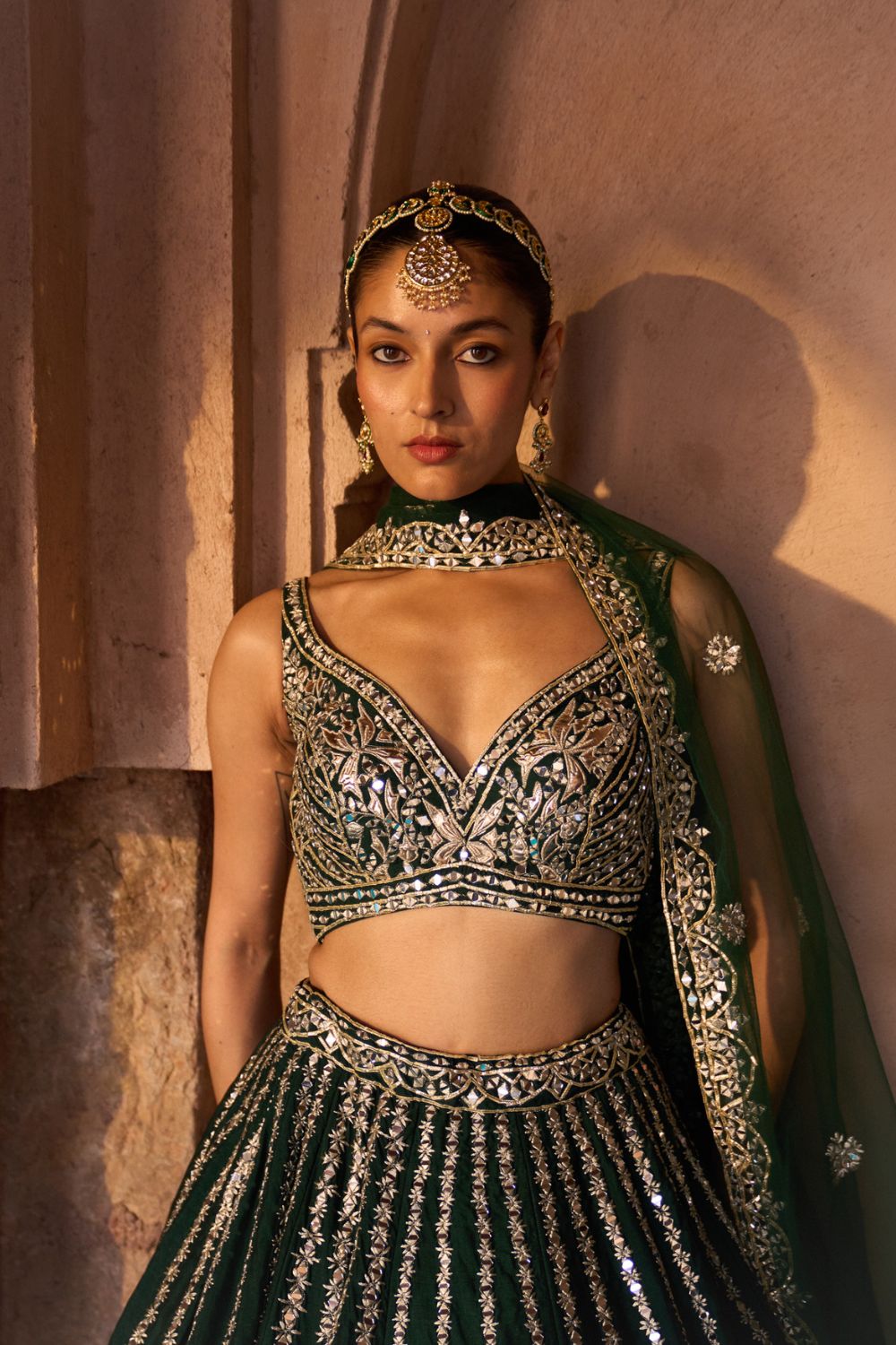 ZAMURRUD — Emerald Green Raw Silk Lehenga Set