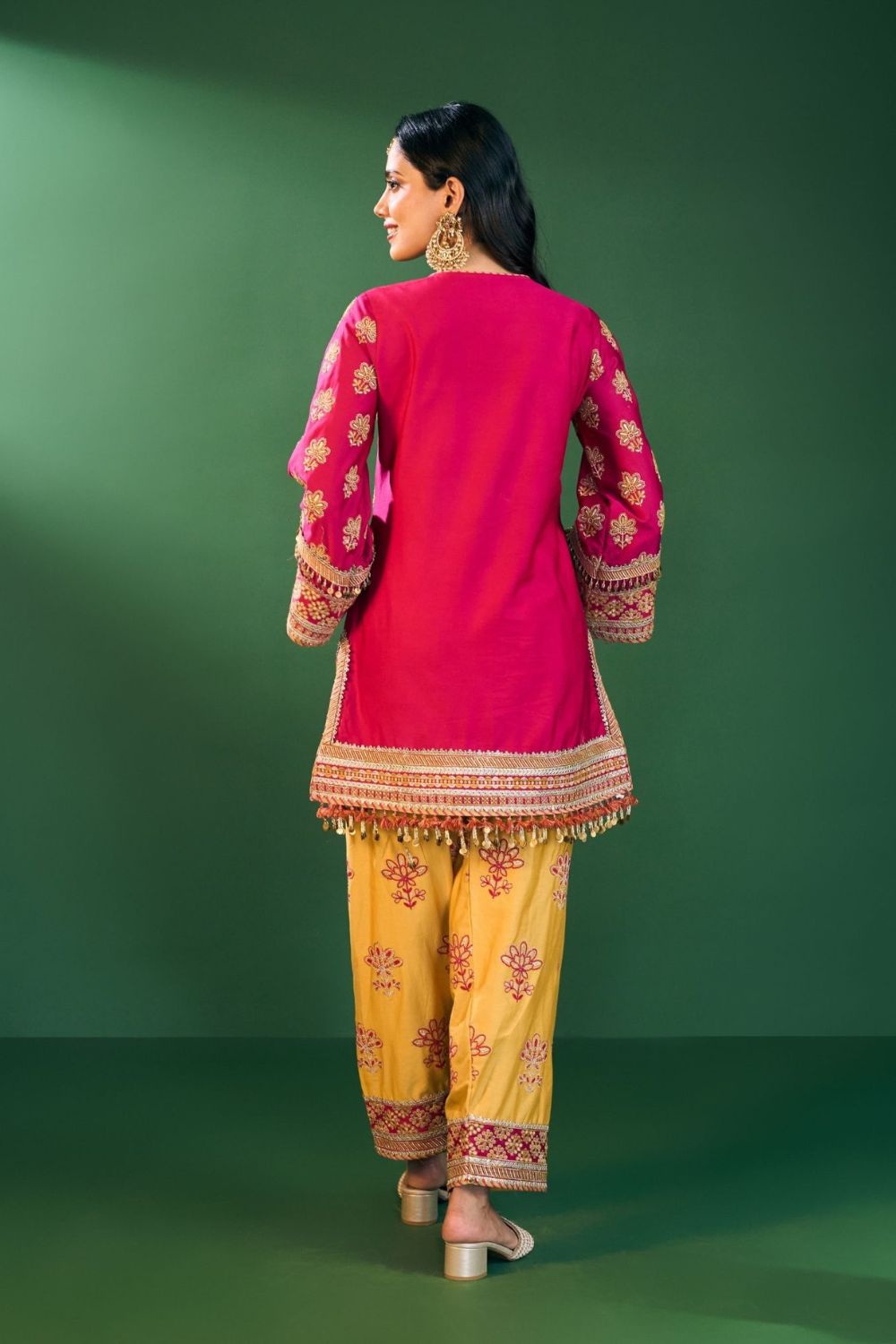 Lani Pima Satin Fuchsia Kurta with Farshi Salwar