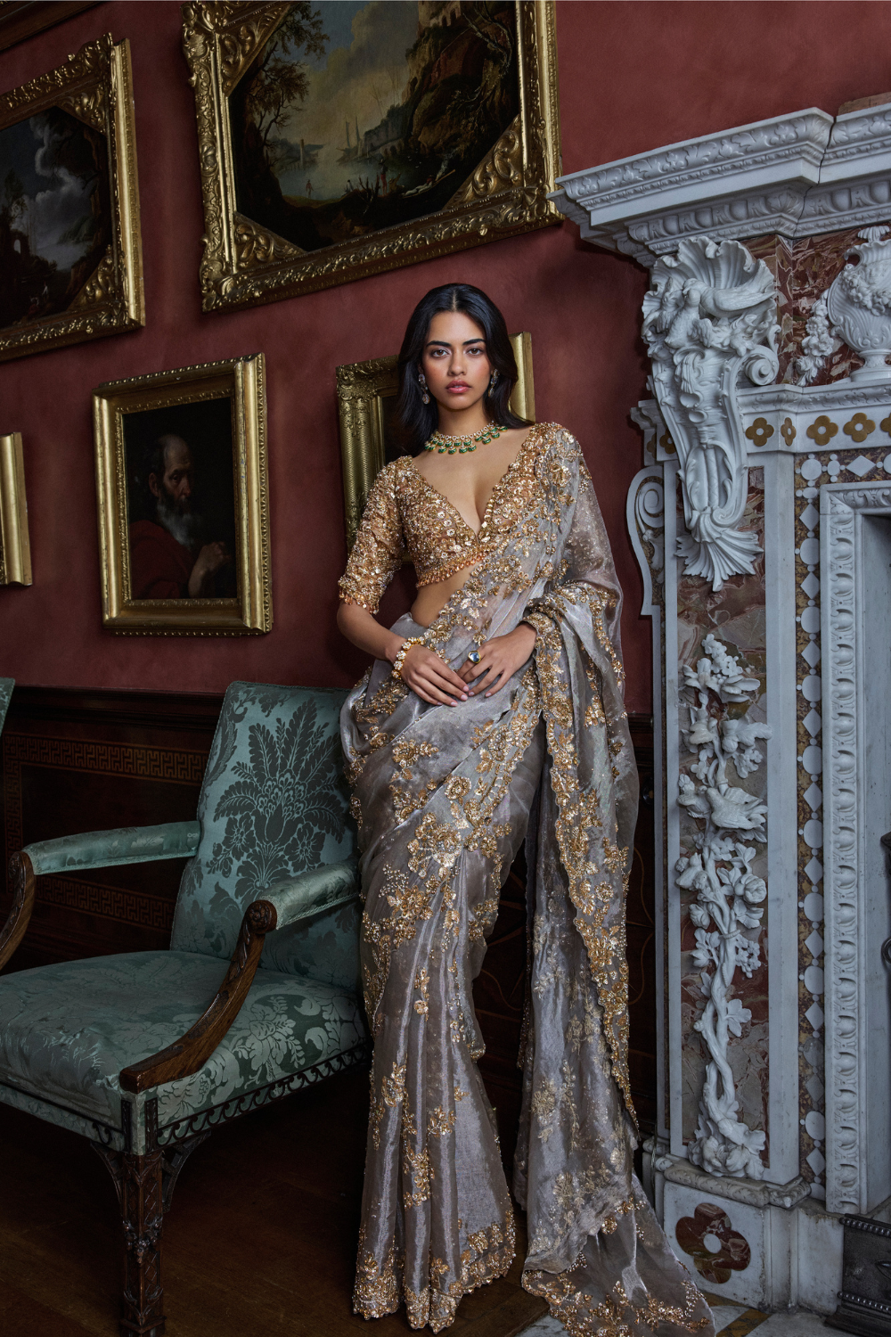 Gun Metal Sequin Saree