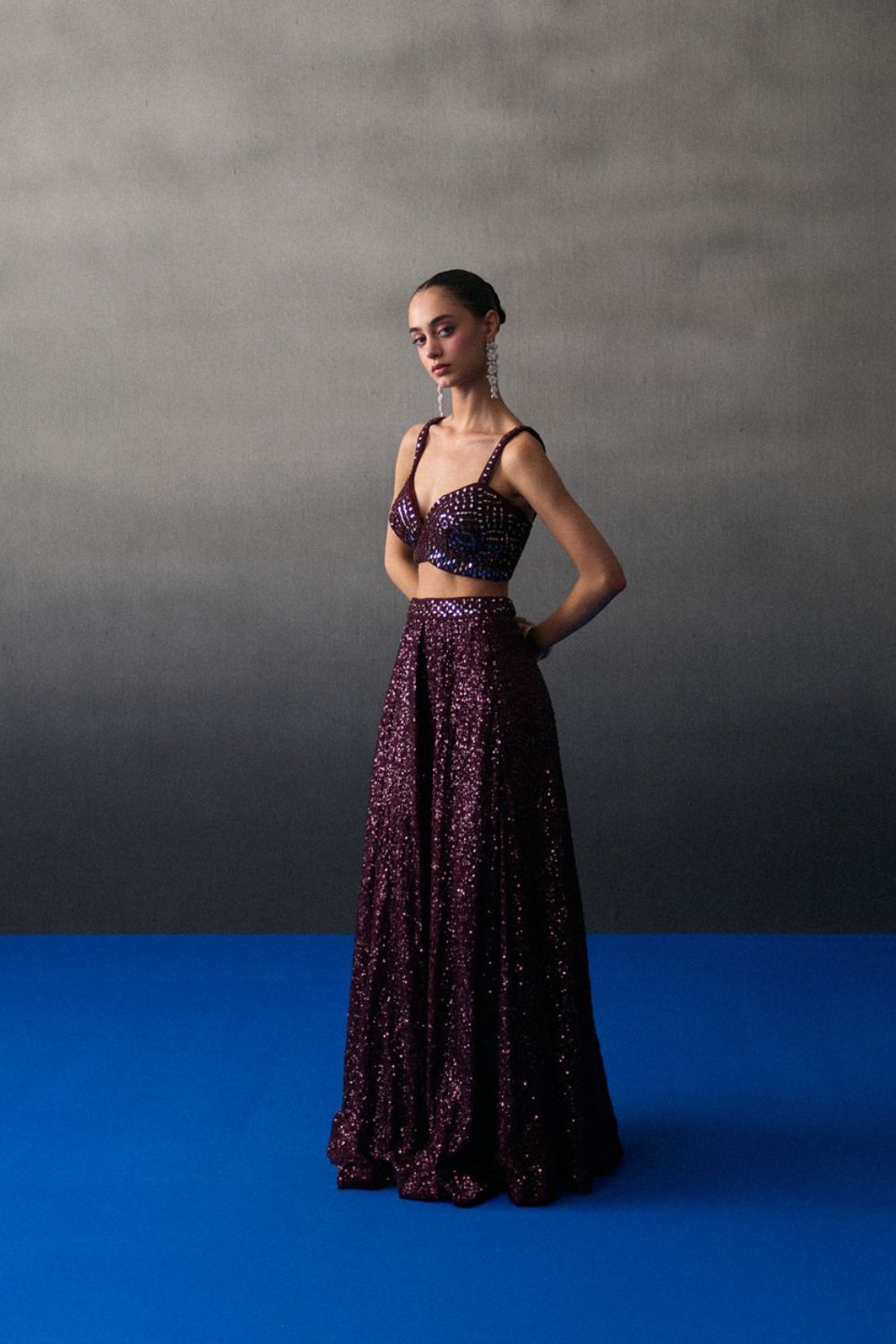 Crimson Sequins Skirt Set