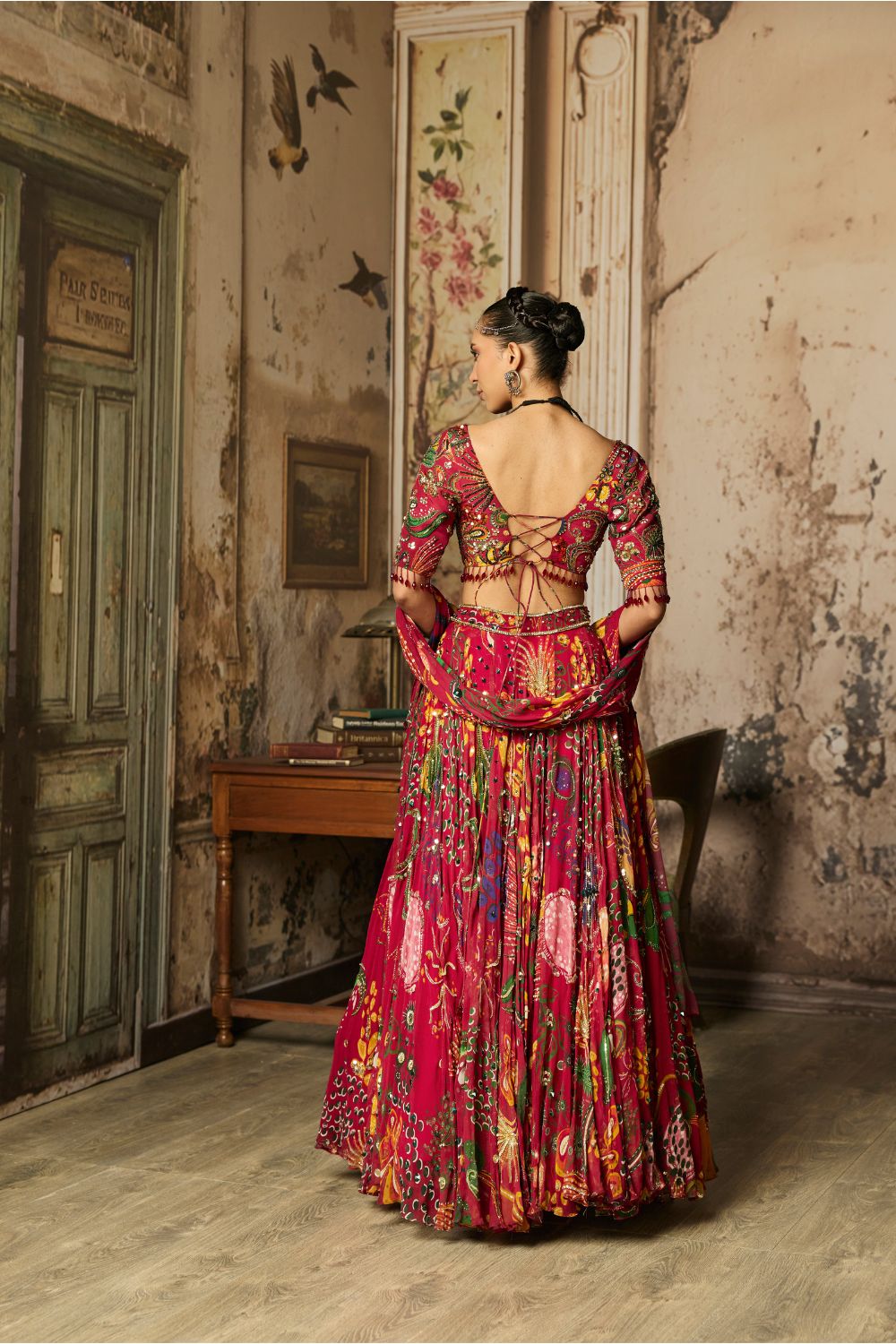 DEEP RED PRINTED AND HIGHLIGHTED LEHENGA SET