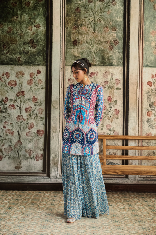 TEAL PRINT AND HIGHLIGHTED JACKET SET