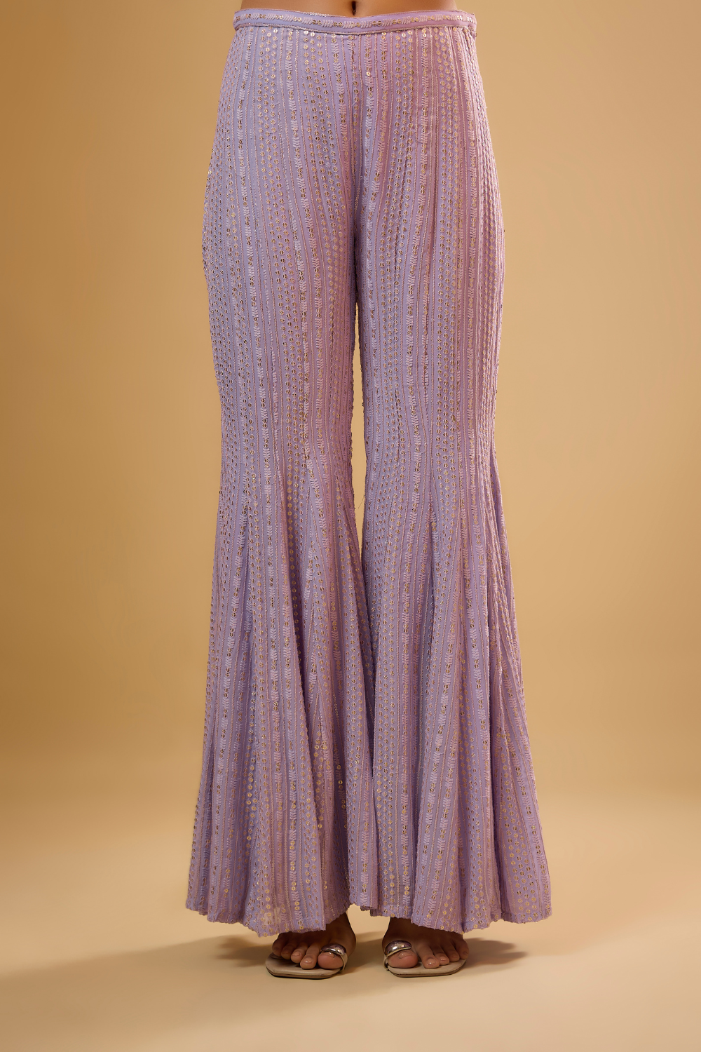 Lavender net kurta sharara set embroidered with sequin and threadwork