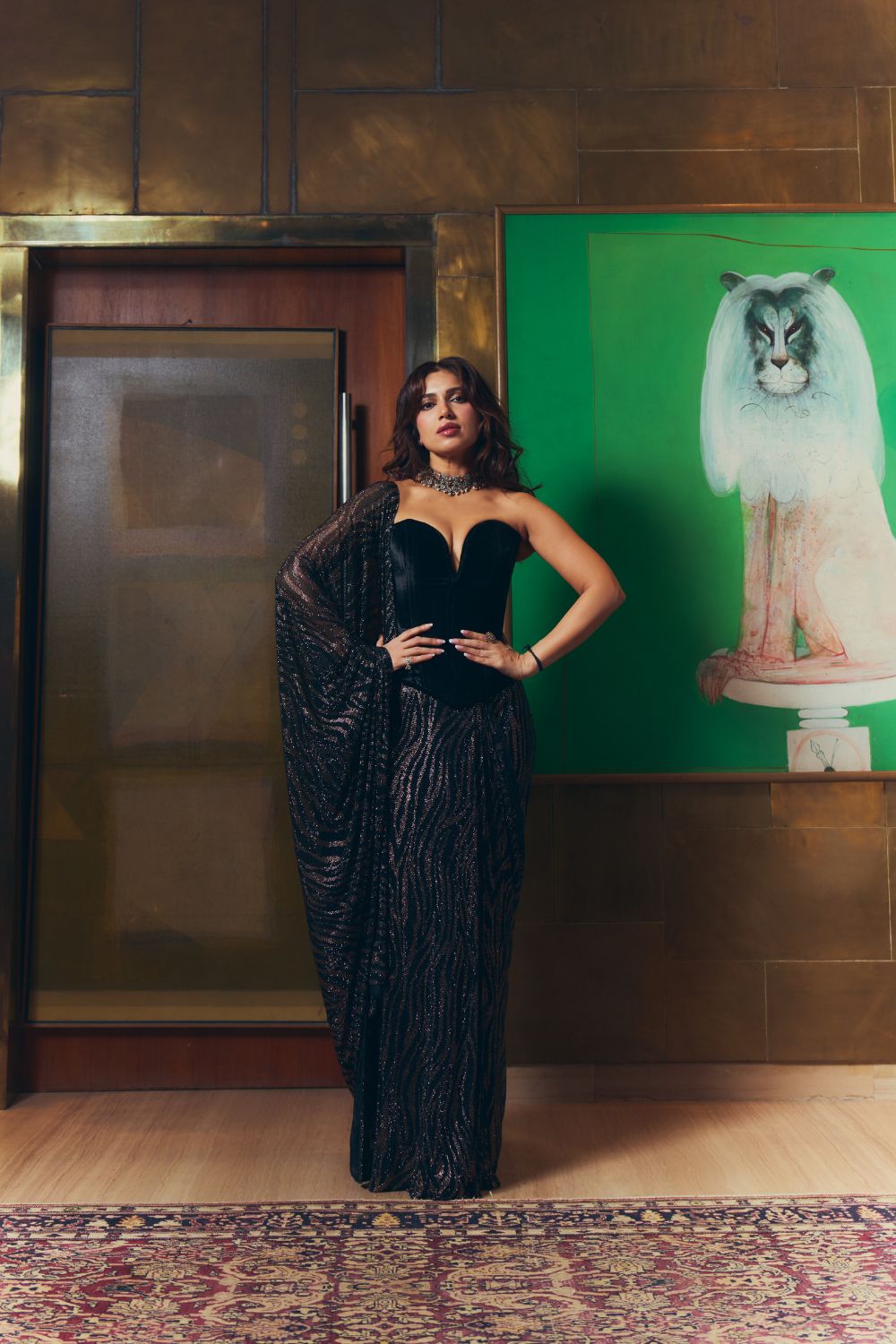 Bhumi Pednekar in Midnight Frost Drape Set Set-B