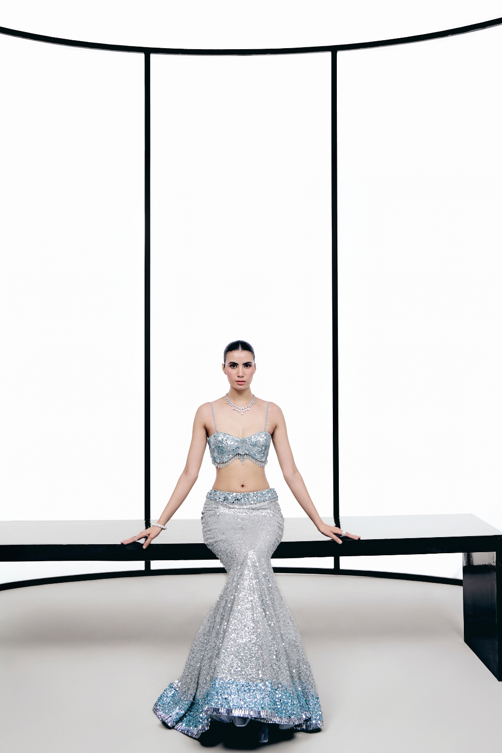 Ice Blue Fishcut Lehenga Set