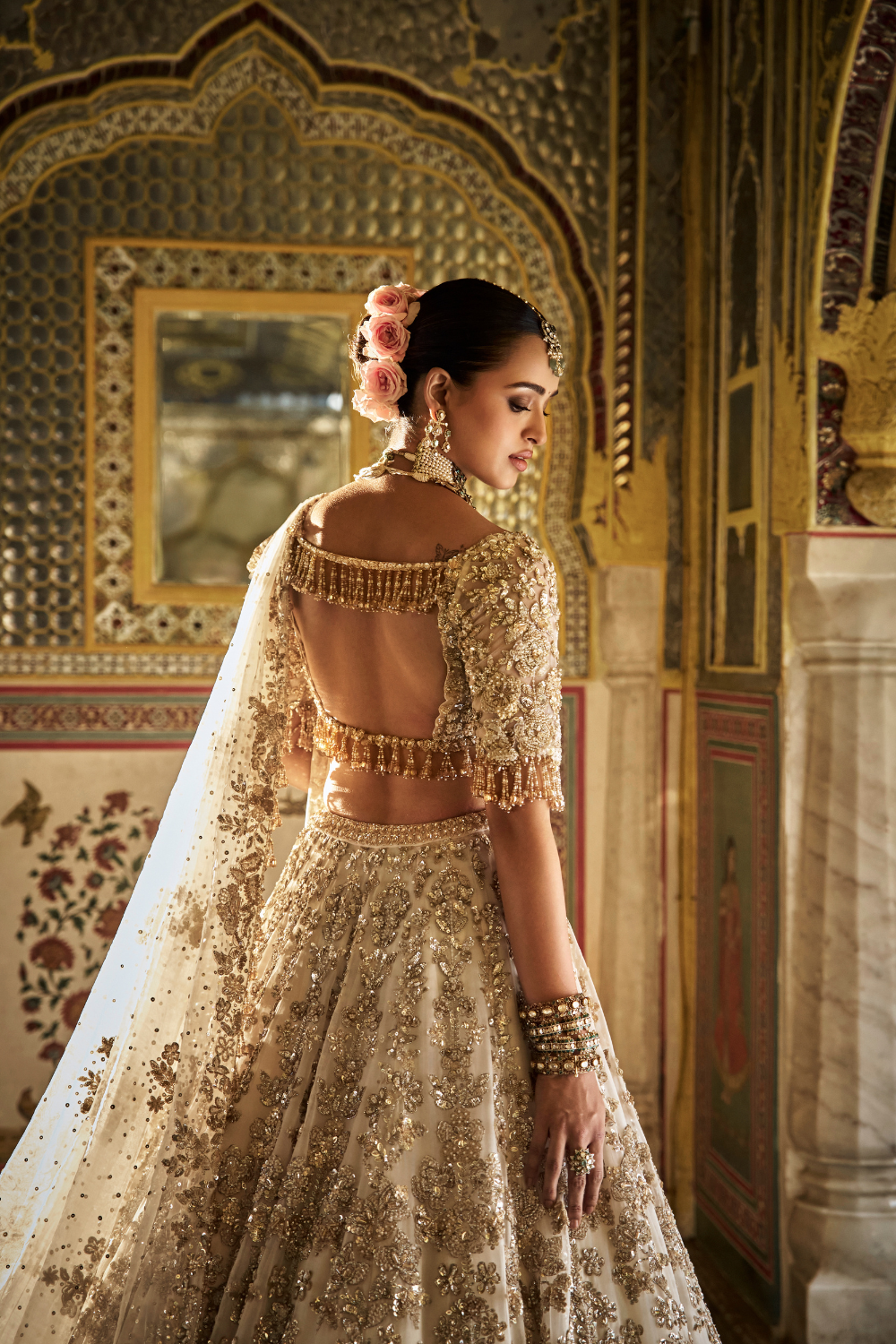 Ivory Gold Floral Lehenga Set