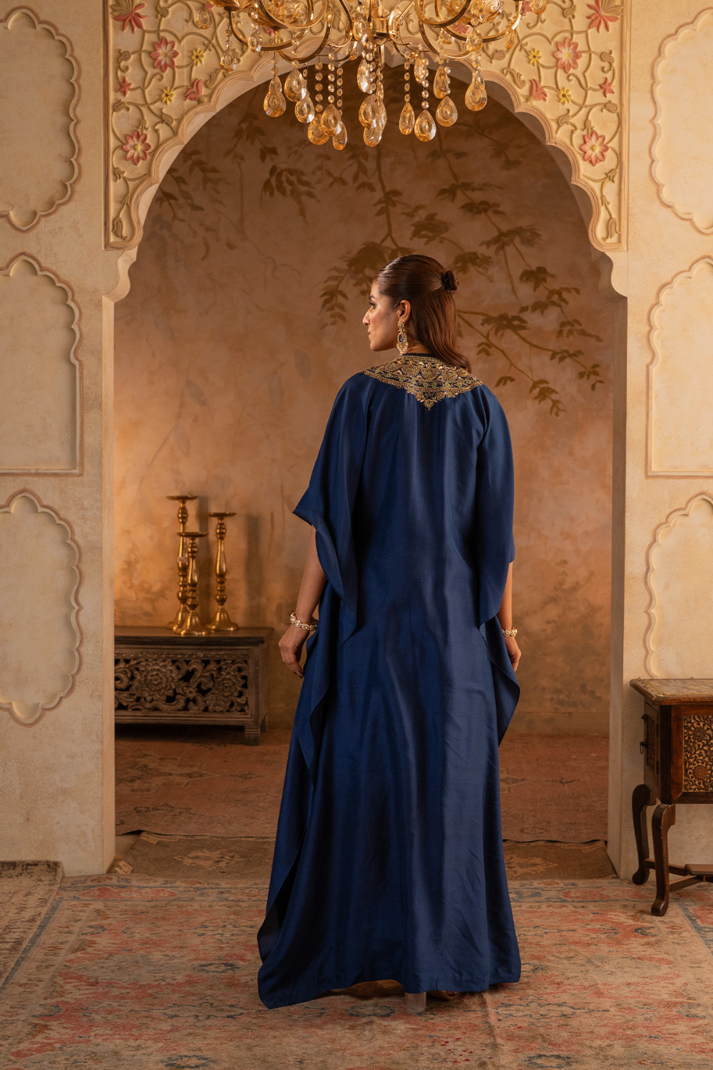 Navy Blue Silk Kaftan Dress