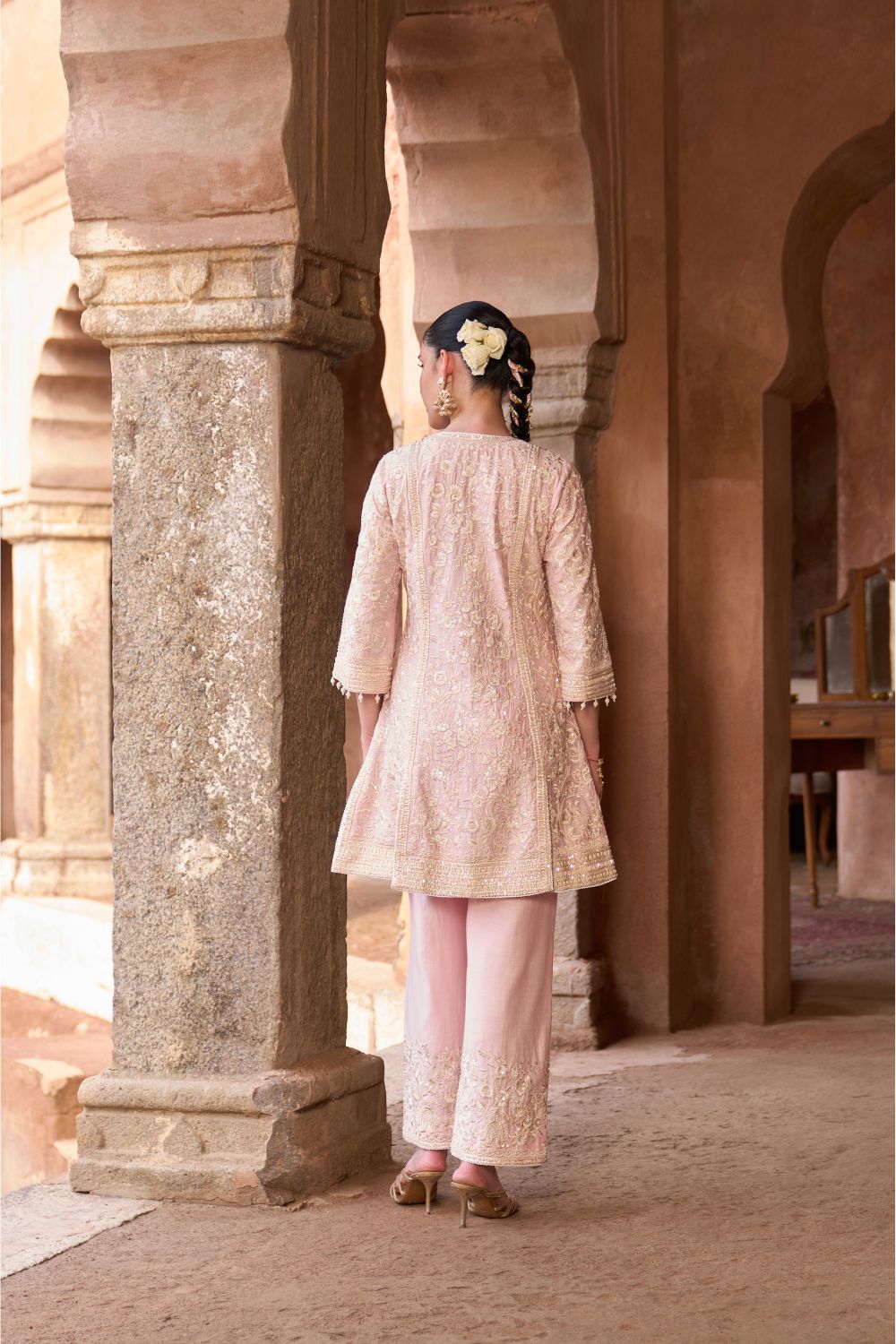 SABOOR - PINK SHORT A-LINE KURTA WITH STRAIGHT PANTS AND DUPATTA