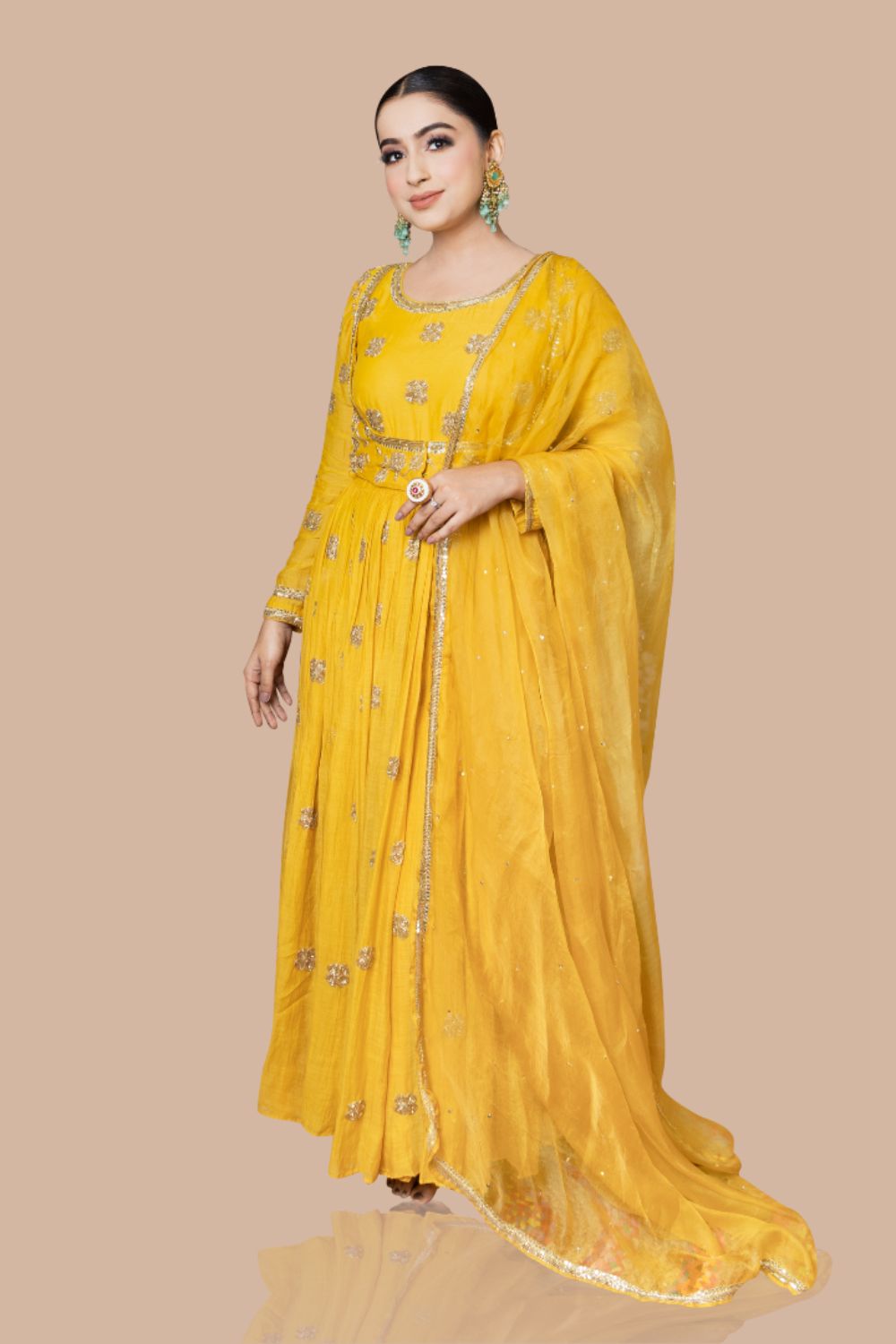 Anarkali Set With Short Jacket And Dupatta
