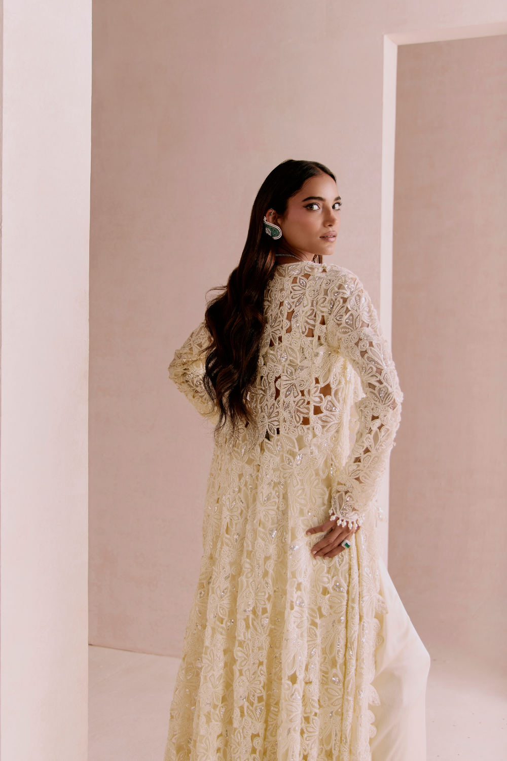 Ivory Floral Cutwork Cape Set