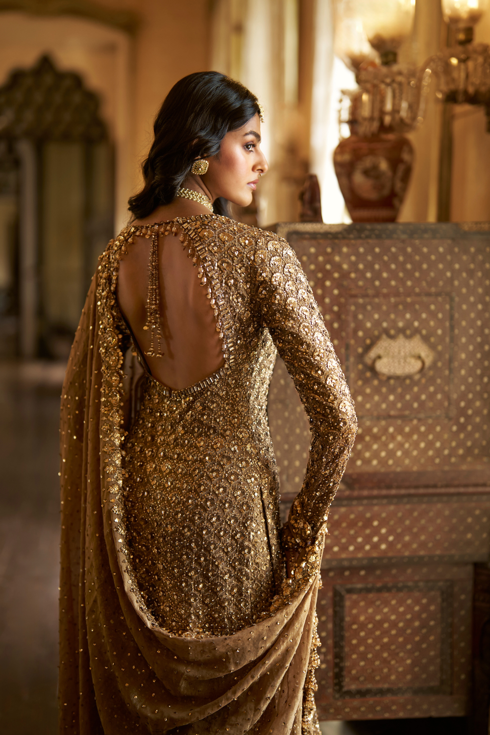 Antique Gold Sequin Sharara Set