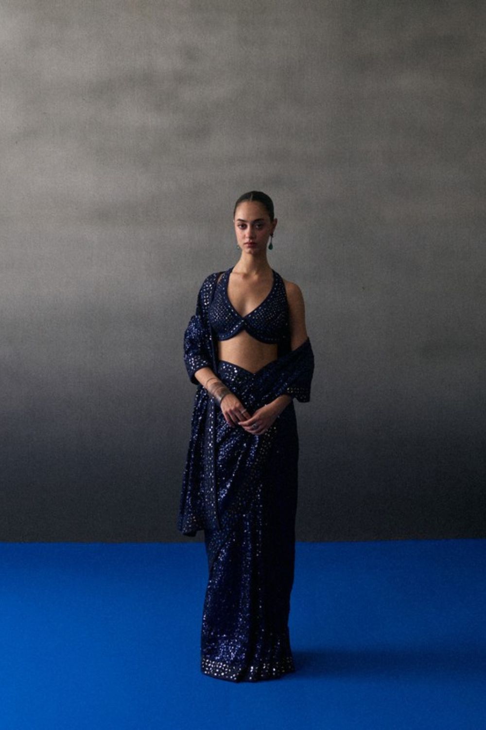 Midnight Blue Sequins Saree